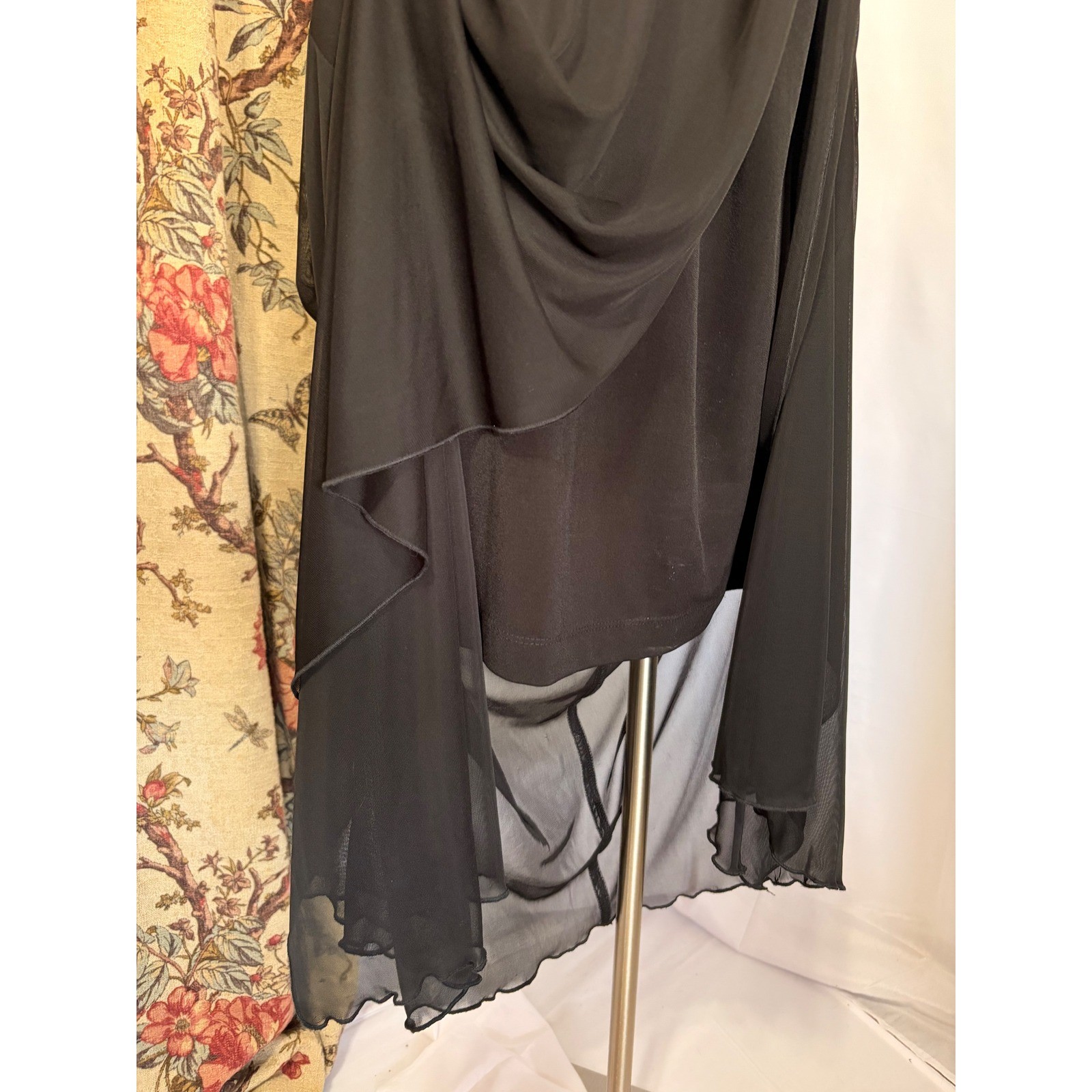 Connected Apparel Gorgeous flowy black gown with draping and beaded detailing