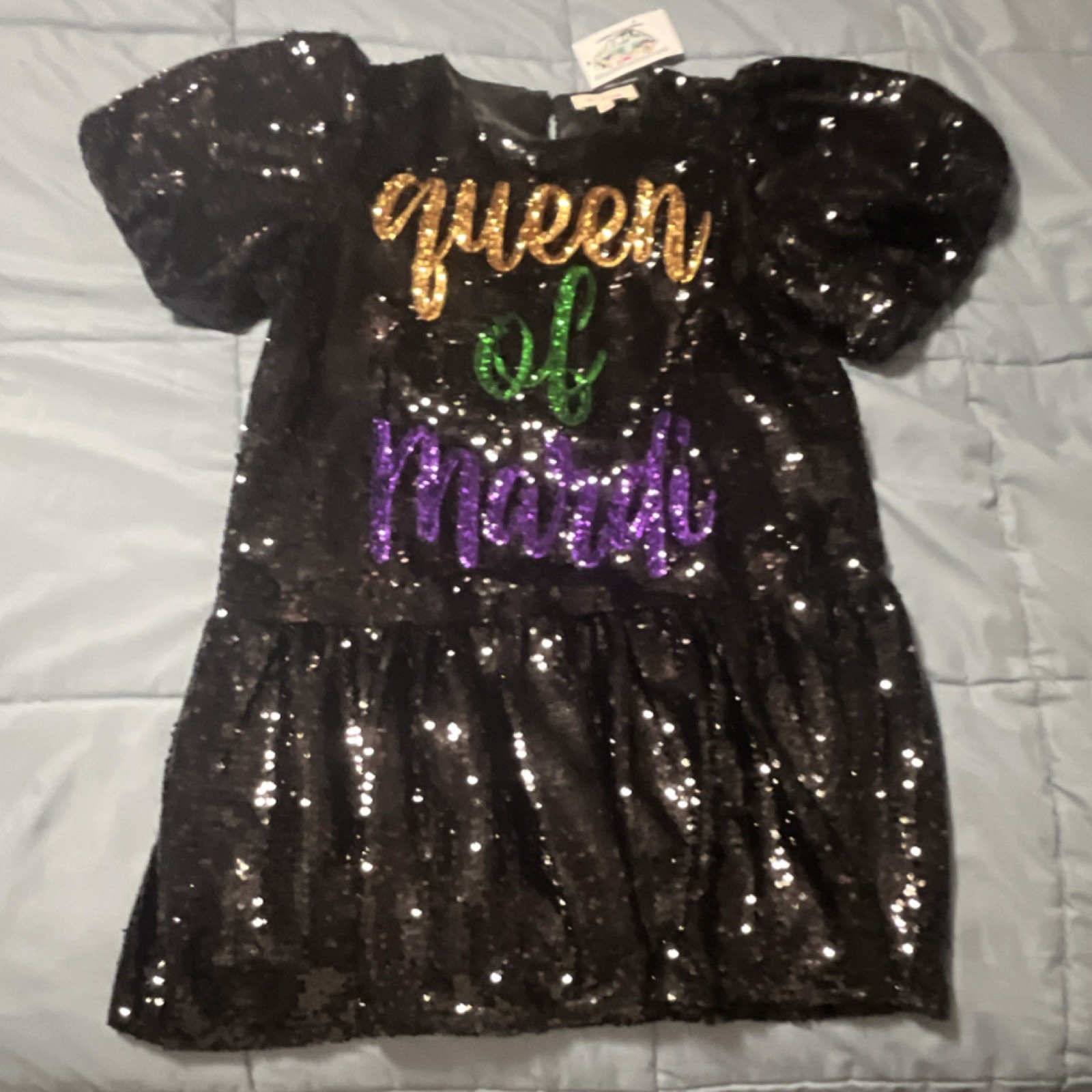 **NWT** Peach Love California Black Sequin Queen of Mardi Mini Dress Short S