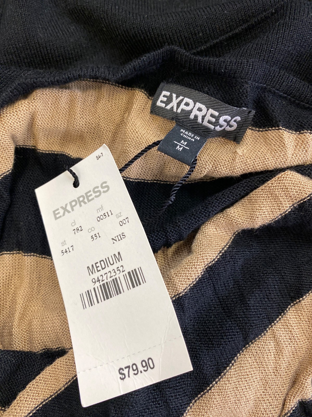Express Women’s Brown/Black Striped Sleeveless Thin Knit Sweater Dress – M