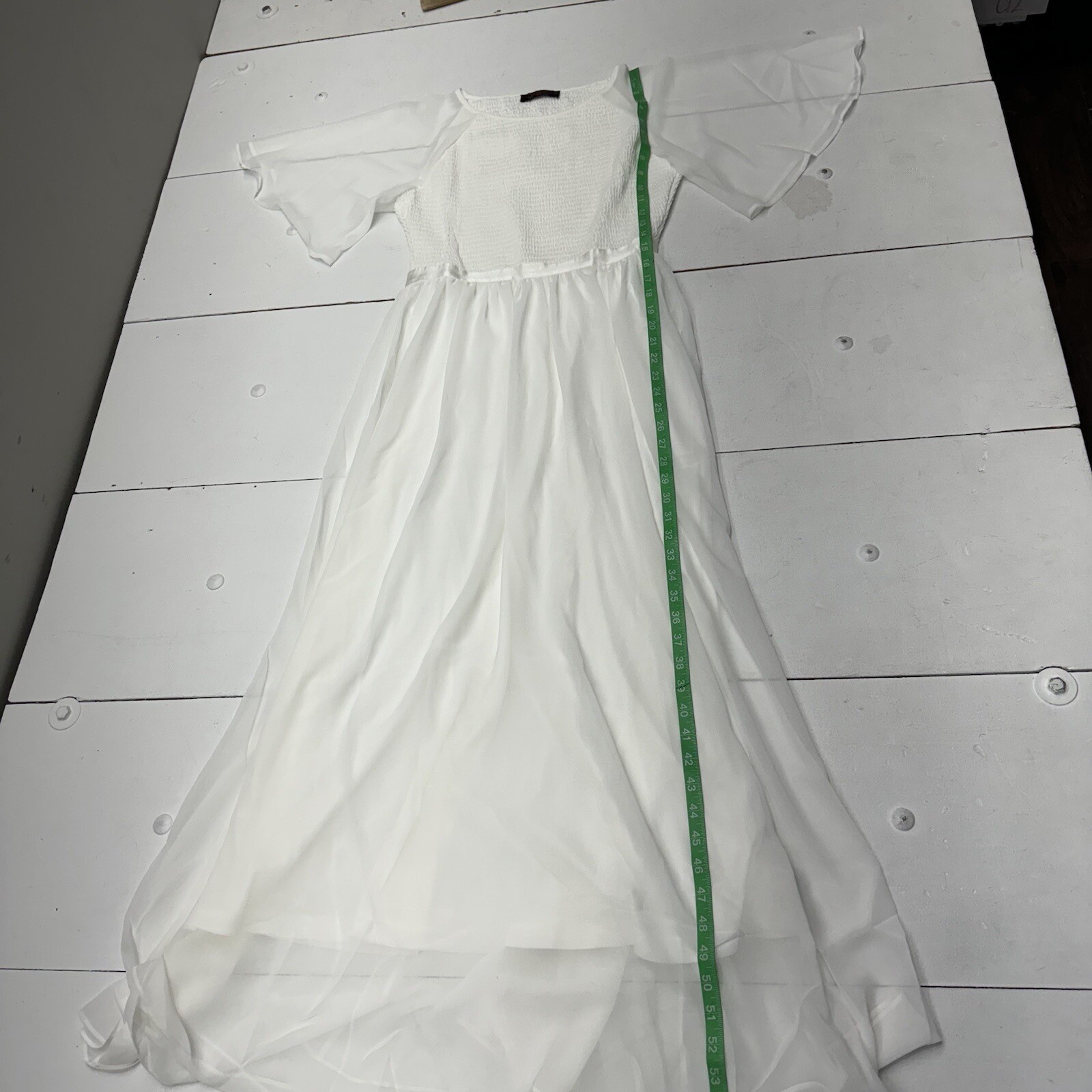 UFANCYS Whit Short Sleeve Smocked Corset Maxi Dress Flowy Womens Size M