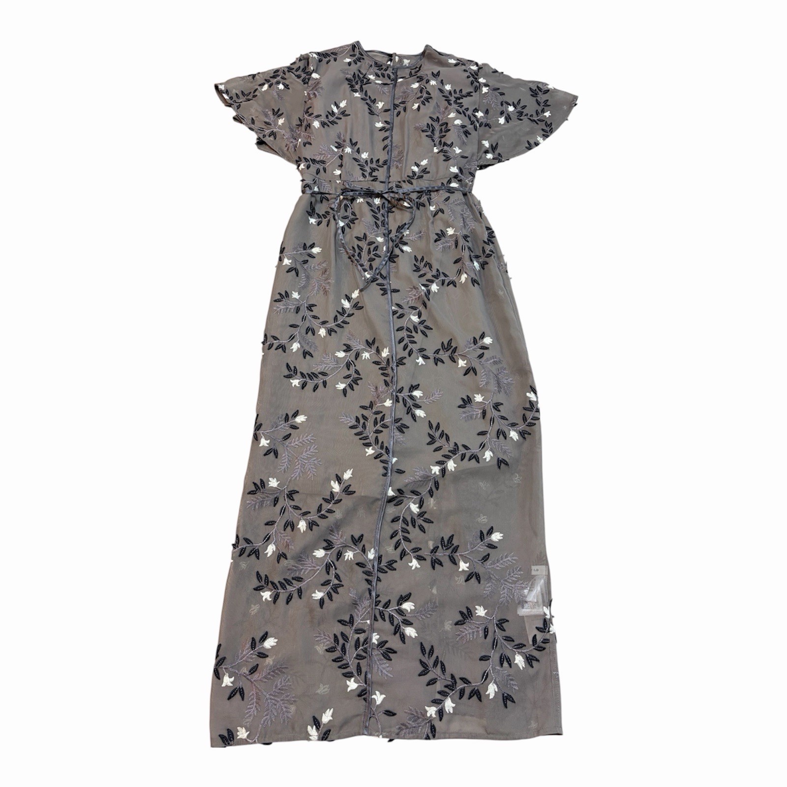 FRAY I.D Floral Embroidered Sheer Maxi Dress Slip Gray Women’s Size 1