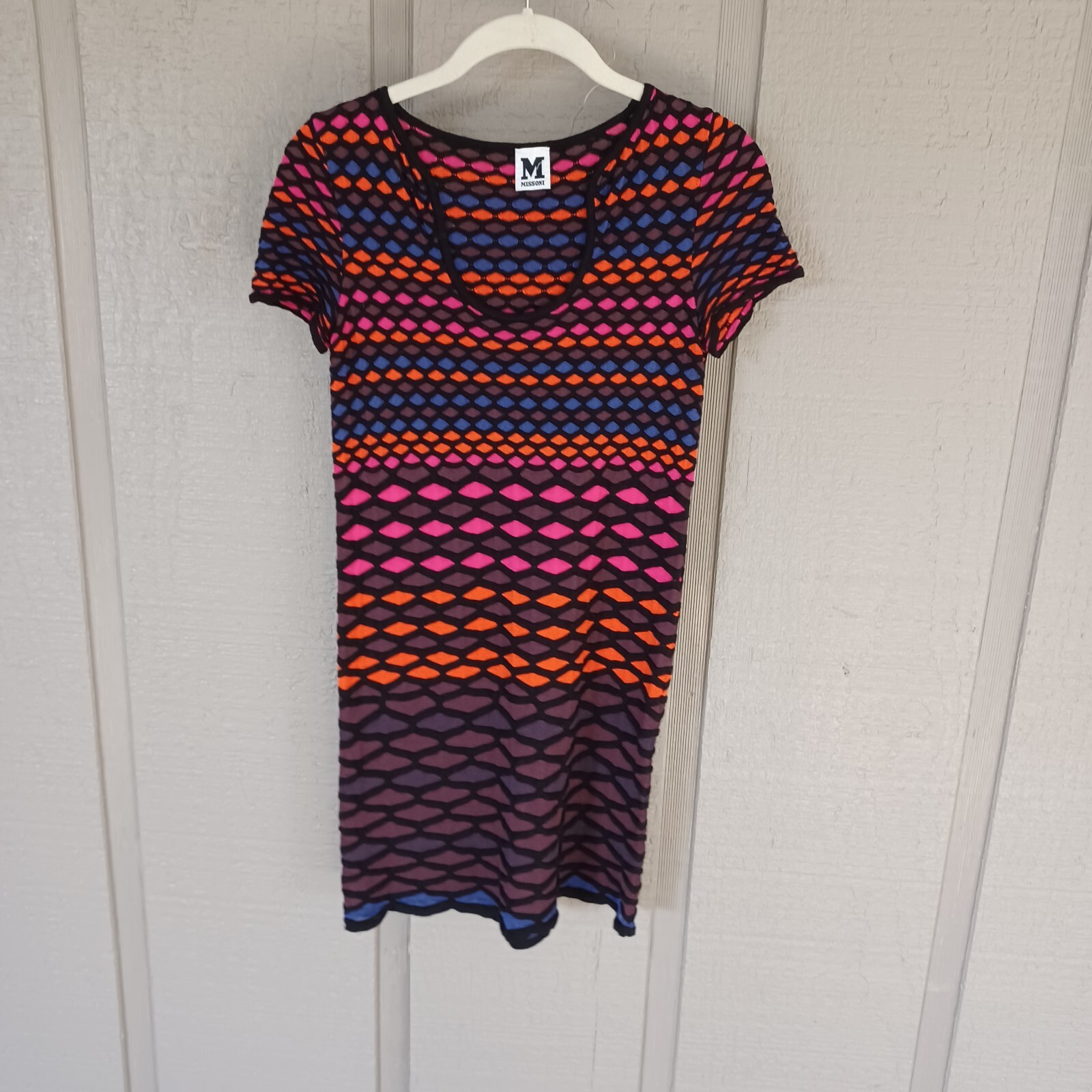 Missoni Women Diamond Knit Fish Scale Mini Dress Size 38 US 2 Short Sleeve