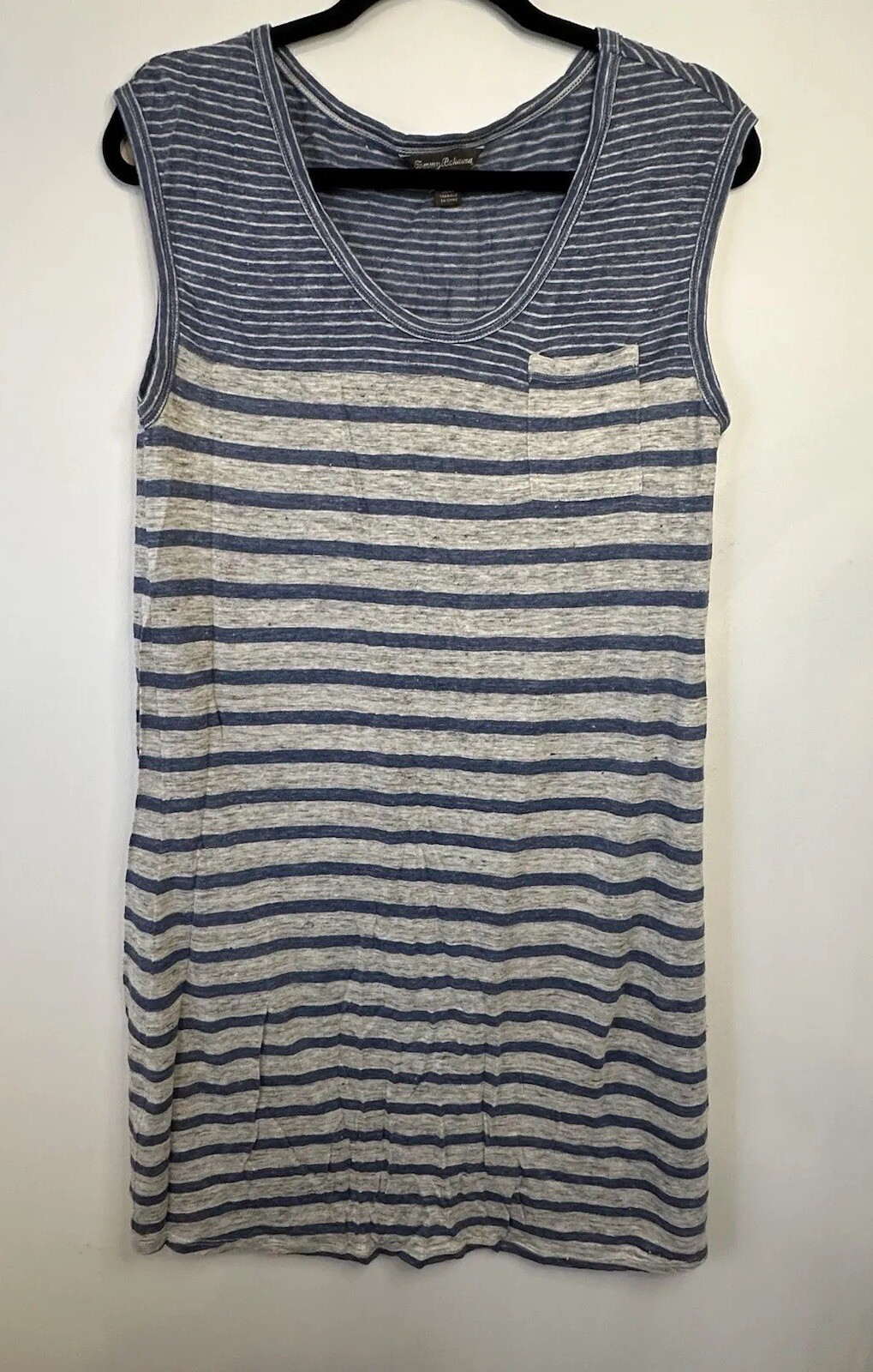 Tommy Bahama Women’s Tank Dress Medium 100% Linen Striped Gray Blue Pocket