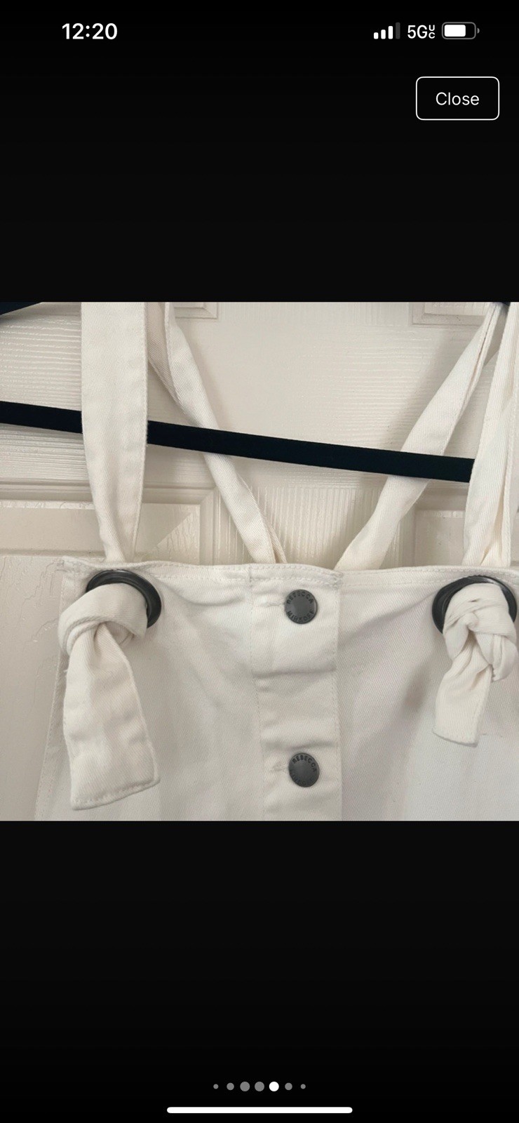 Rebecca Minkoff White Denim Button-Front Overall skirt Square Neck Pockets Large