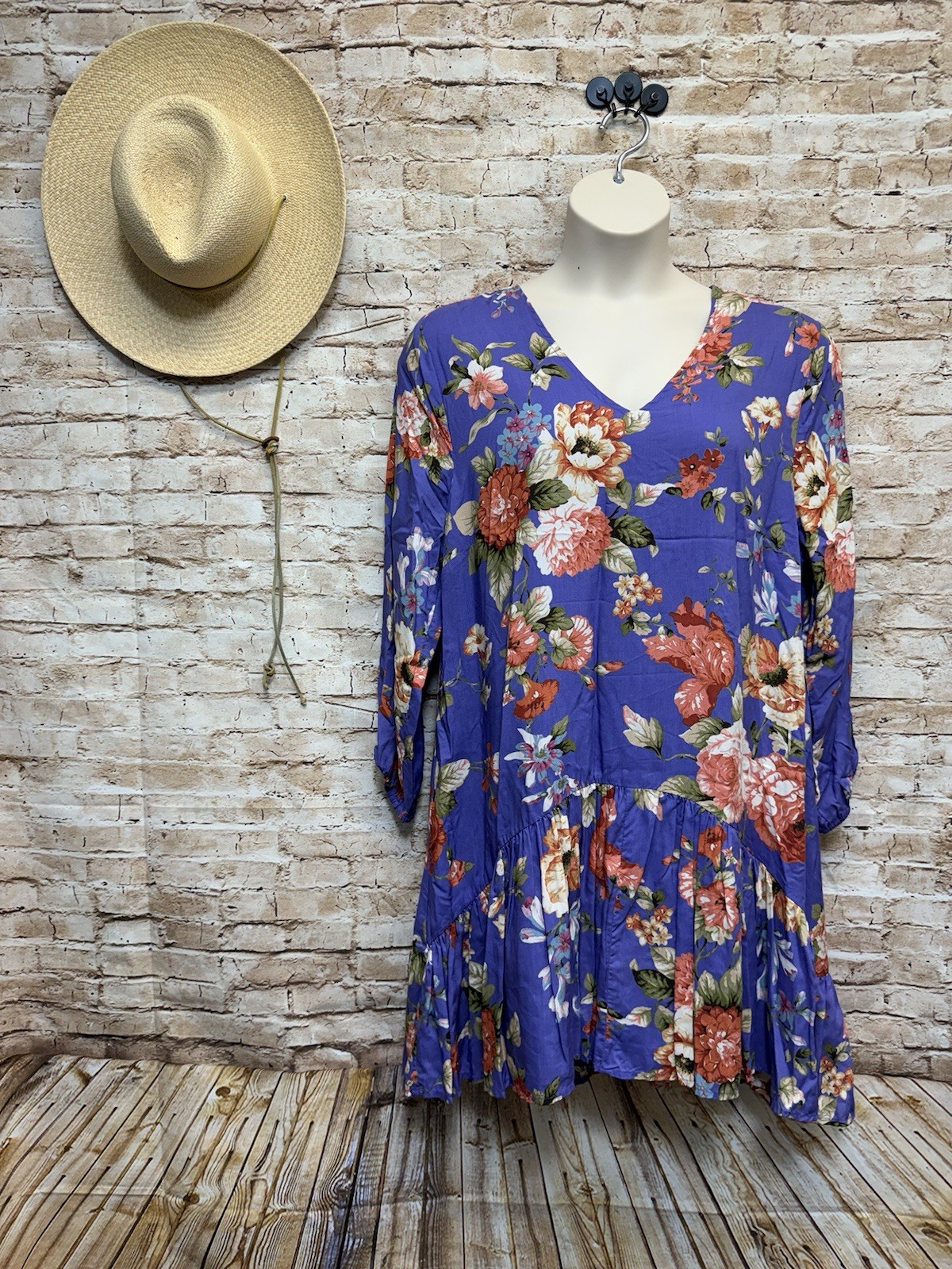 Tolani Purple Floral V-neck Ruffle Tunic Dress Size XL – NWT
