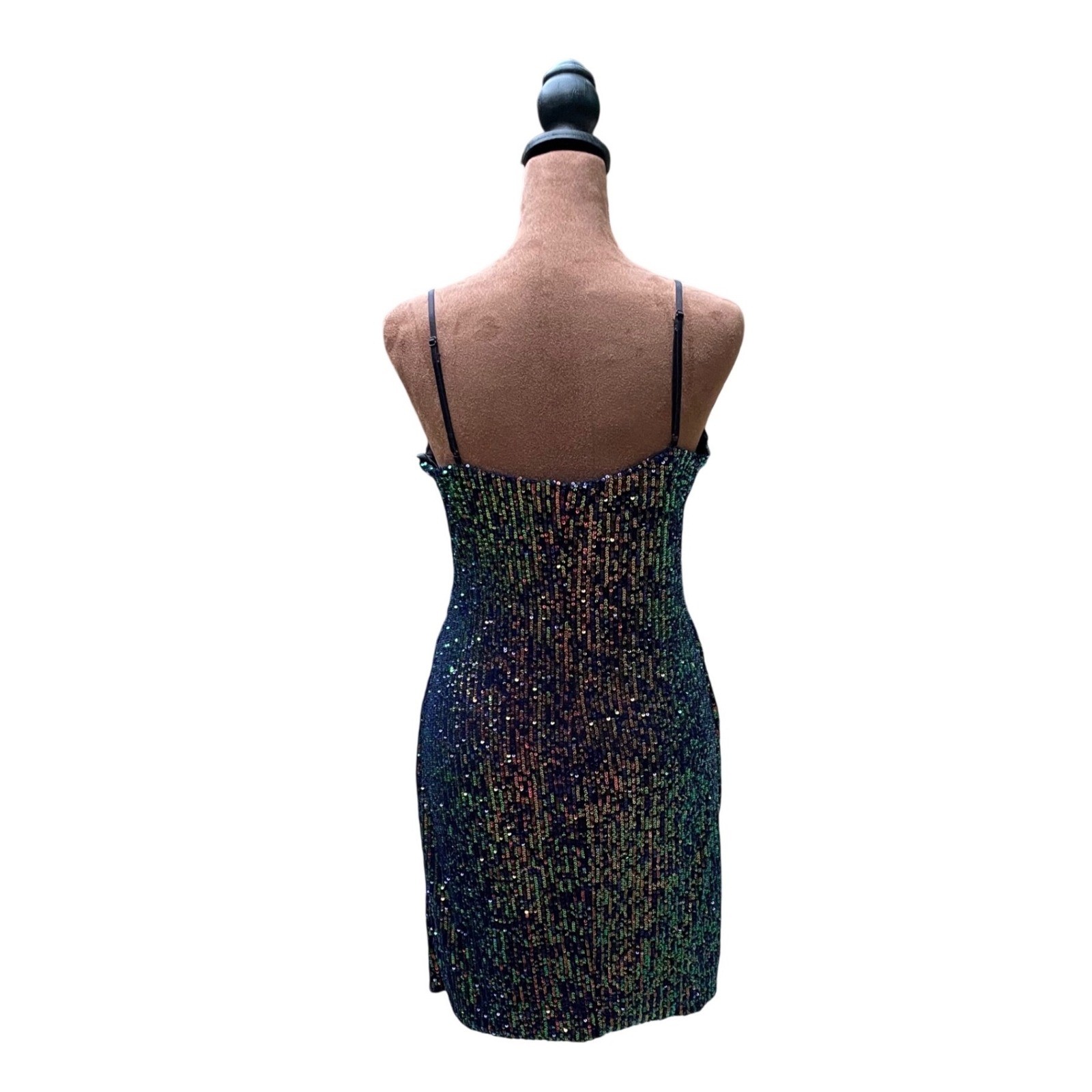 City Triangles Sequin Wrap Mini Dress Size 11 Iridescent Peacock Blue Green Y2K