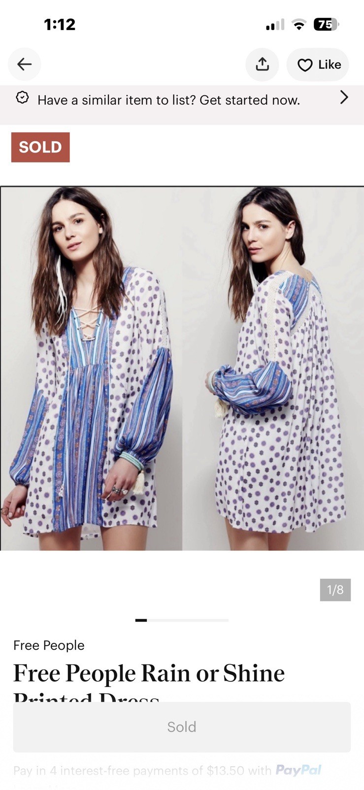 Free People Womens Tunic Mini Dress Rain or Shine Boho Lightweight Size S