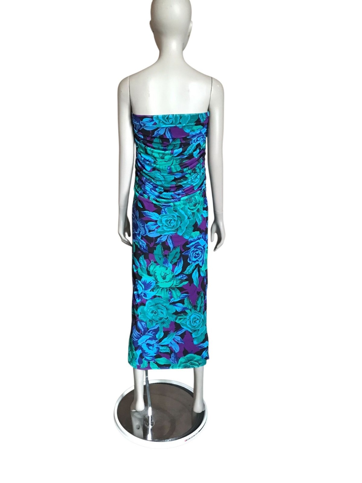 AFRM Blue, Purple and Black Flower Strapless Dress