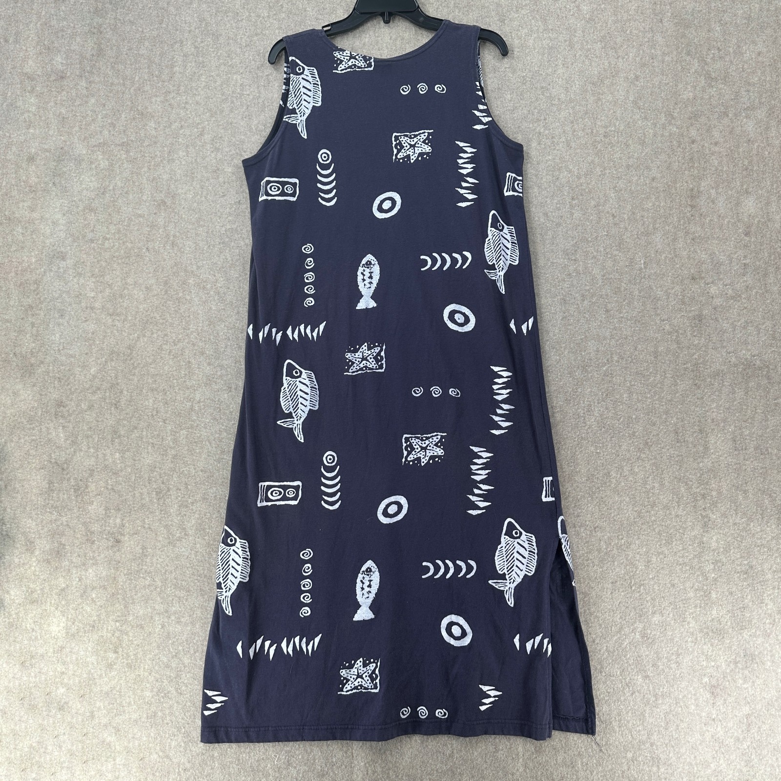 EXIST Beach Fish Bones Graphic Print Sleeveless T-Shirt/Tank Midi Dress L Cotton
