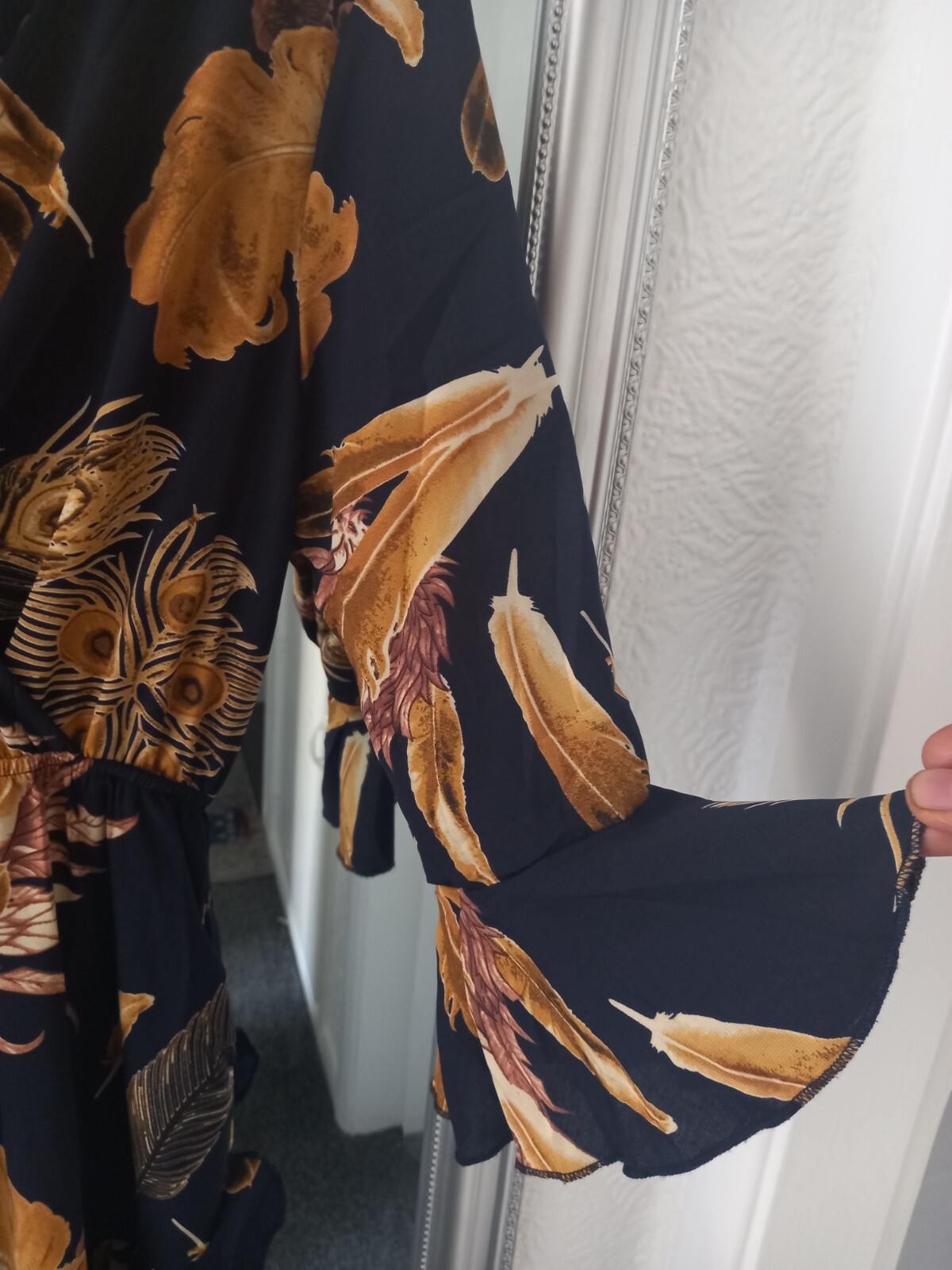 Blue Vanilla leaf peacock mid Sleeve Maxi Dress Size 10 BNWT Summer Season