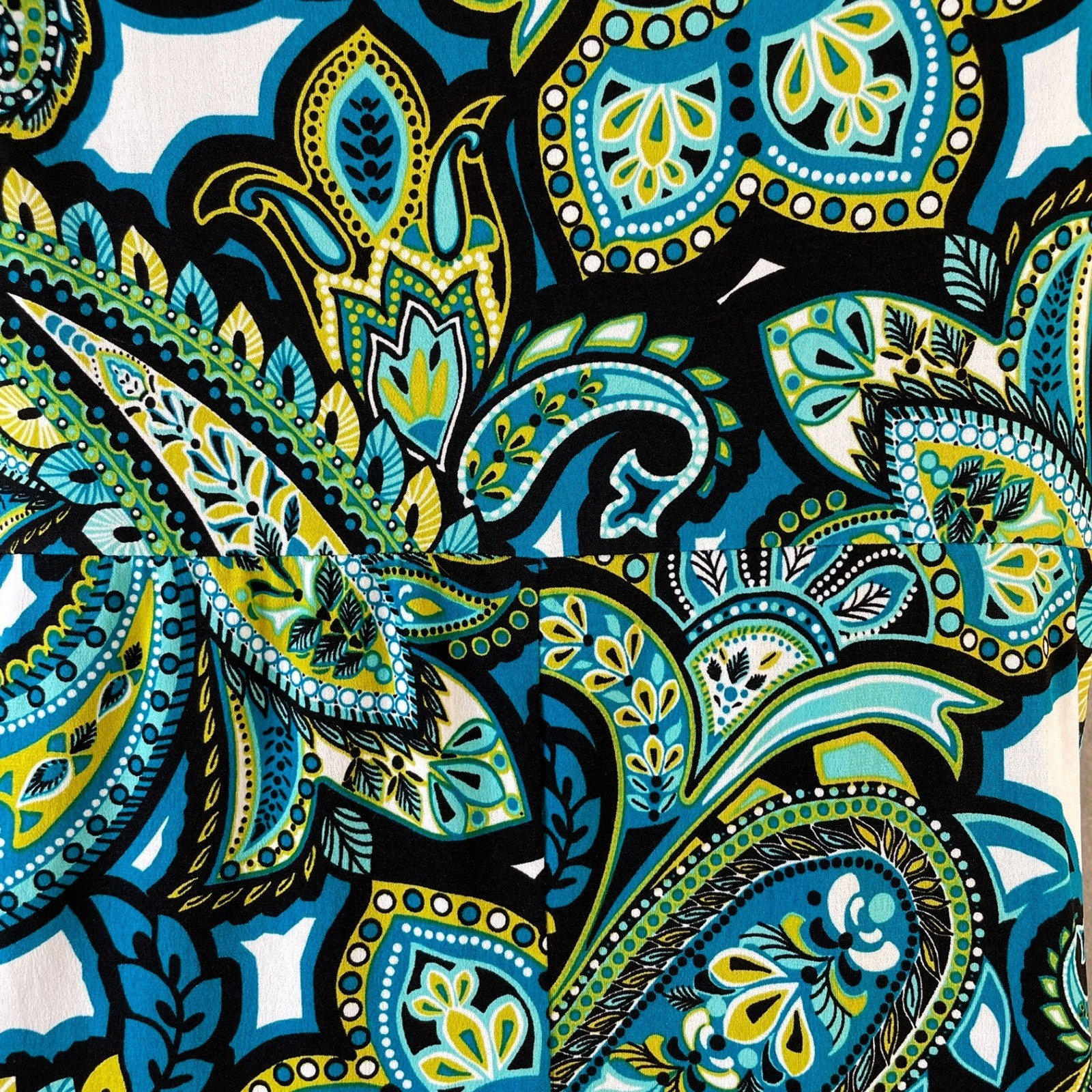 London Style Collection Blue Green Paisley Empire Waist Puff Sleeve Dress 14