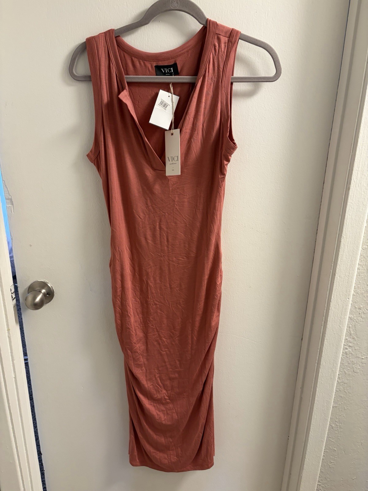 VICI Soft Clay Ruched Midi Dress – Size Small