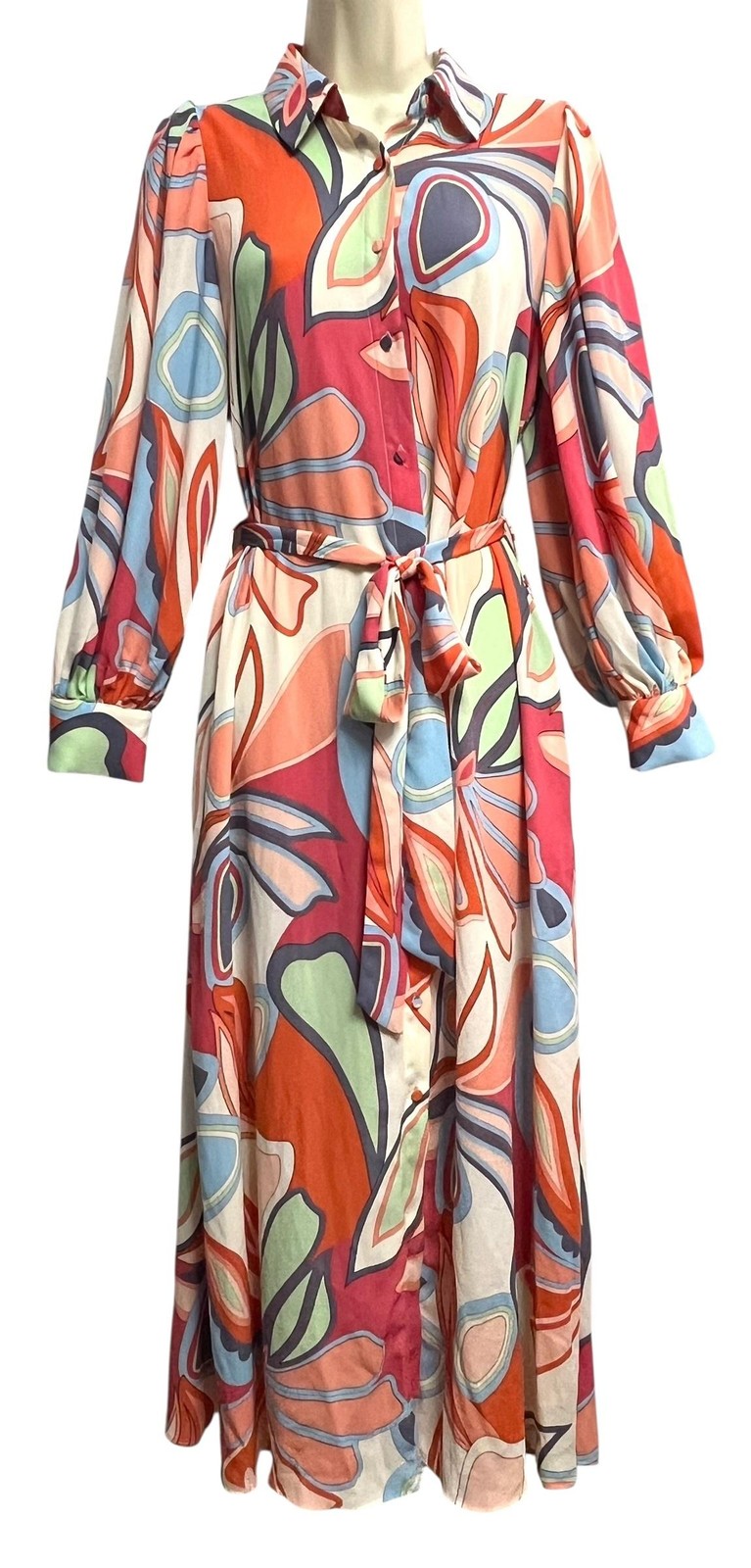 Alexis Target Maxi Dress Womens Small Abstract Belted Balloon L/S Retro Boho