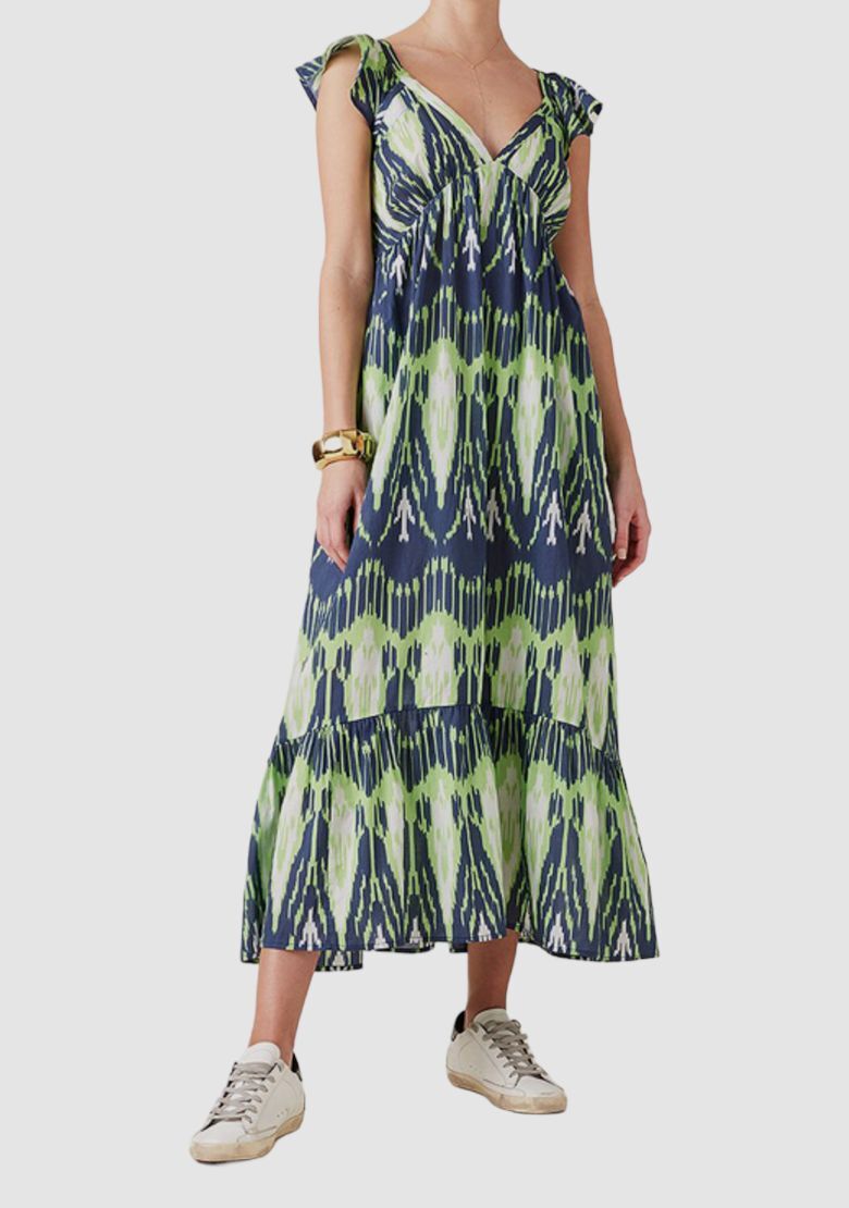 $495 Figue Women’s Green Cosette Sleeveless V-Neck A-Line Dress Size XL