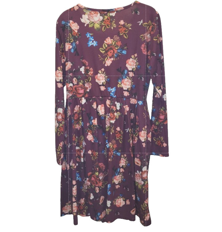 Bluetime Medium Red Floral Swing Dress Pullover Cotton Blend Stretch Waist BOHO