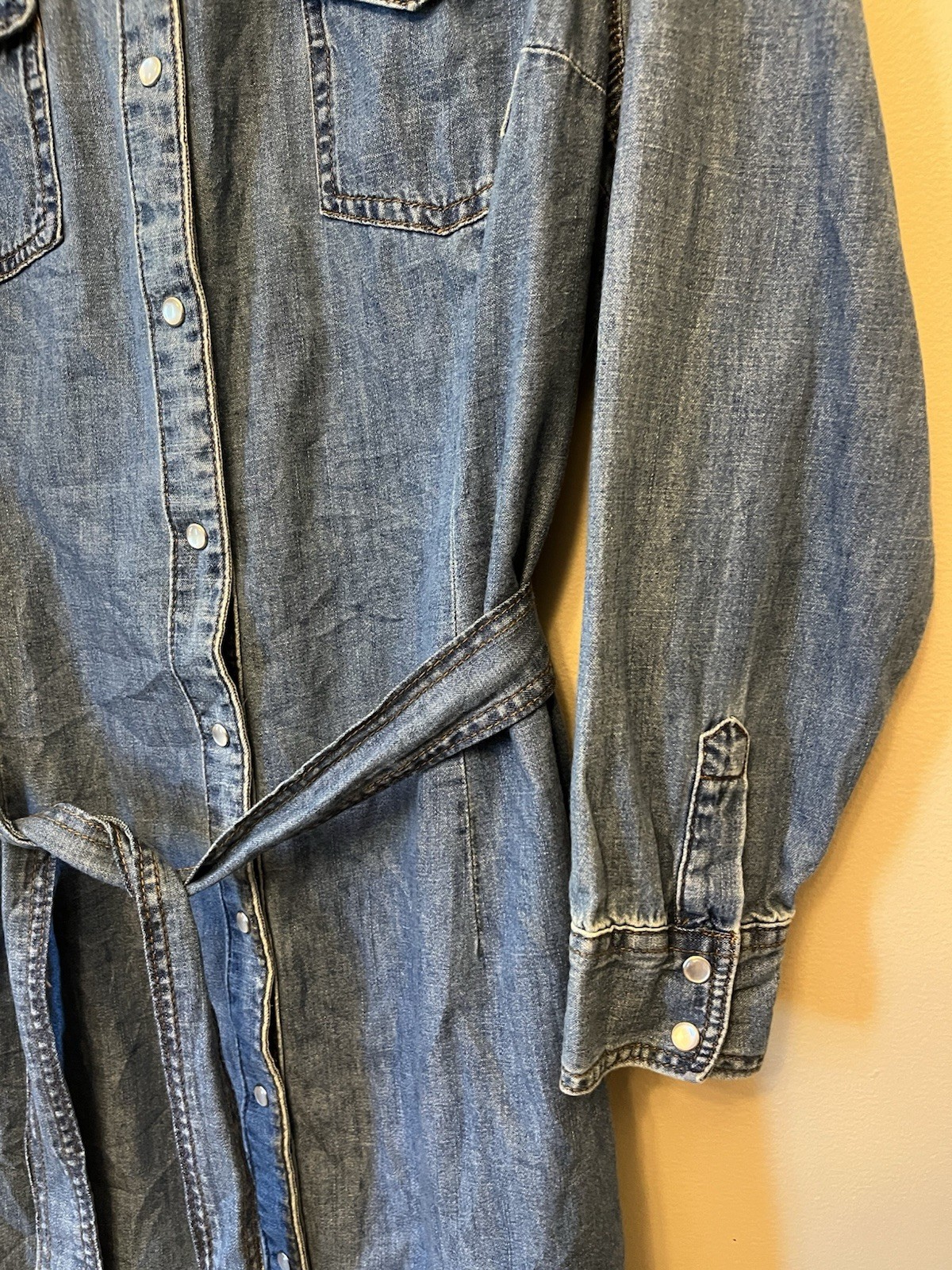 NWT Wrangler Long Sleeve Western Pearl Snap Denim Dress Women’s Size Large