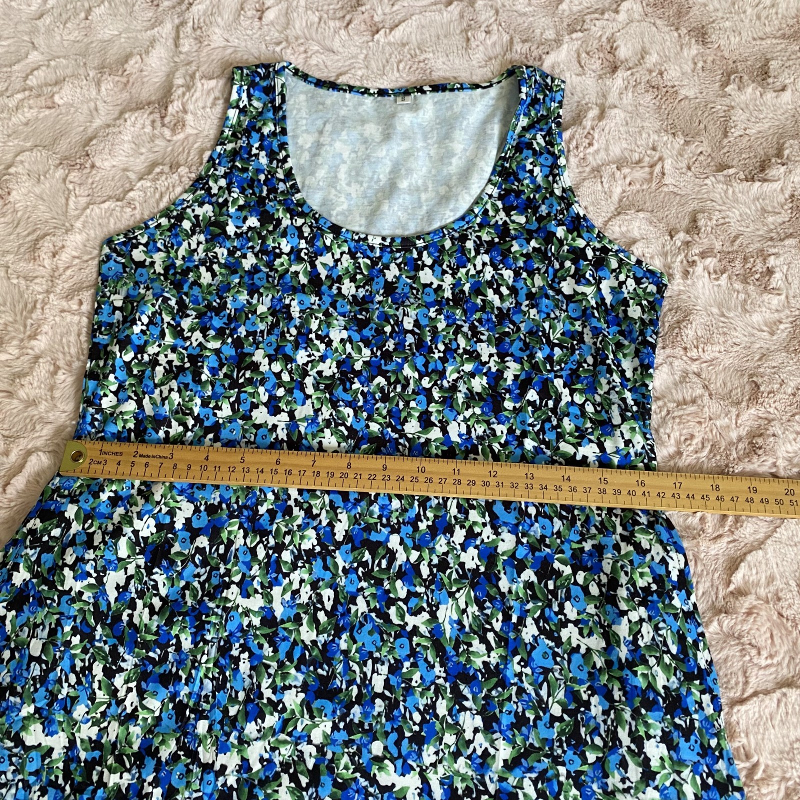 NWOT Womens Small Blue White Floral Causal Tank Dress Sleeveless Pockets