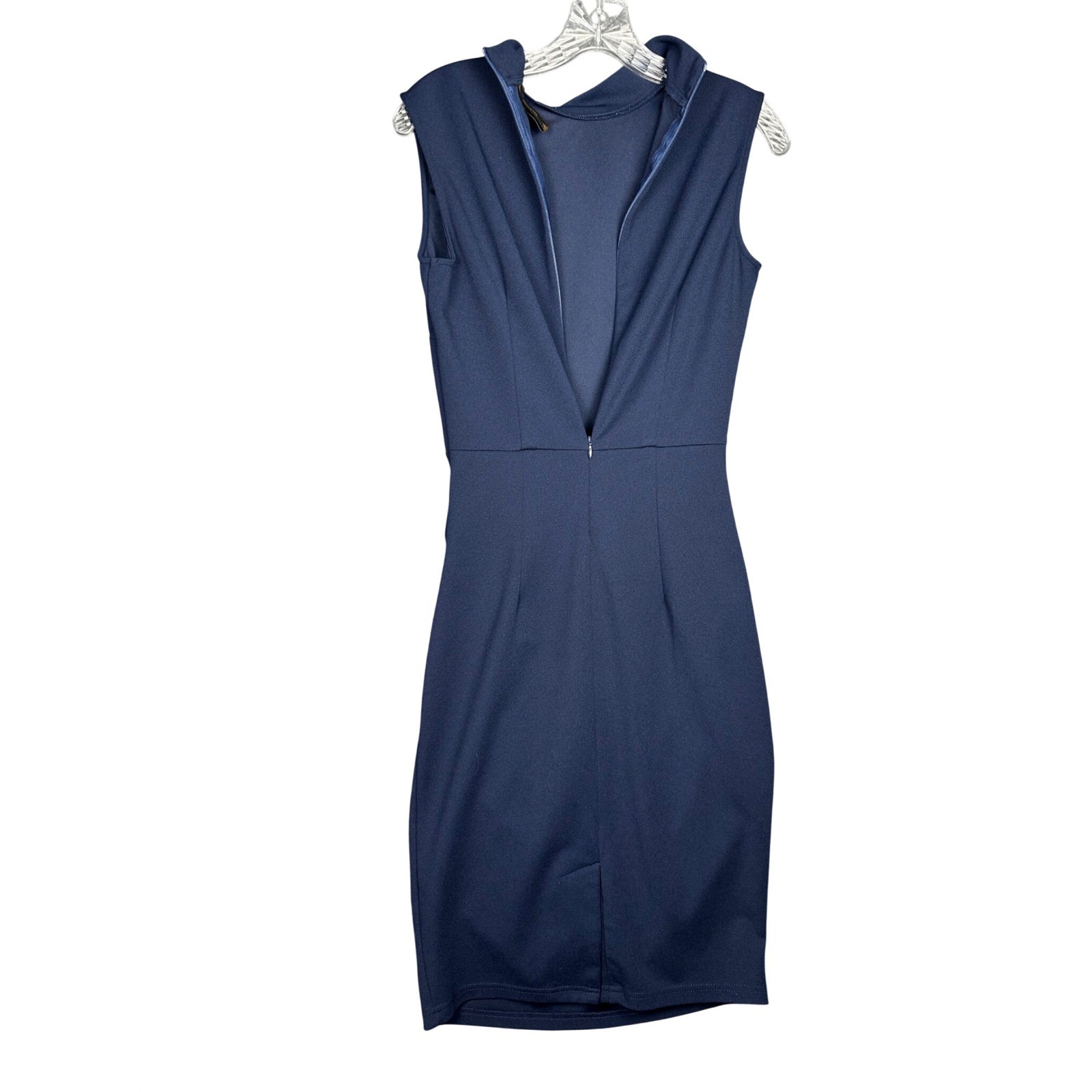Miusol Womens Tie Neck Sheath Dress Size M Sophisticated Navy Blue Career Chic