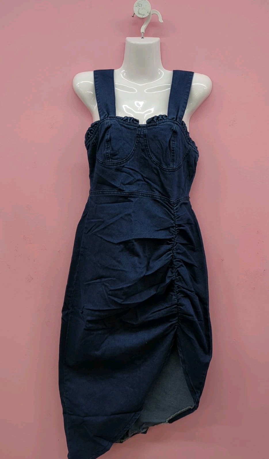 Shein Cinched Waist With Ruffled Edges Denim Women’s Dress Medium Dark Blue