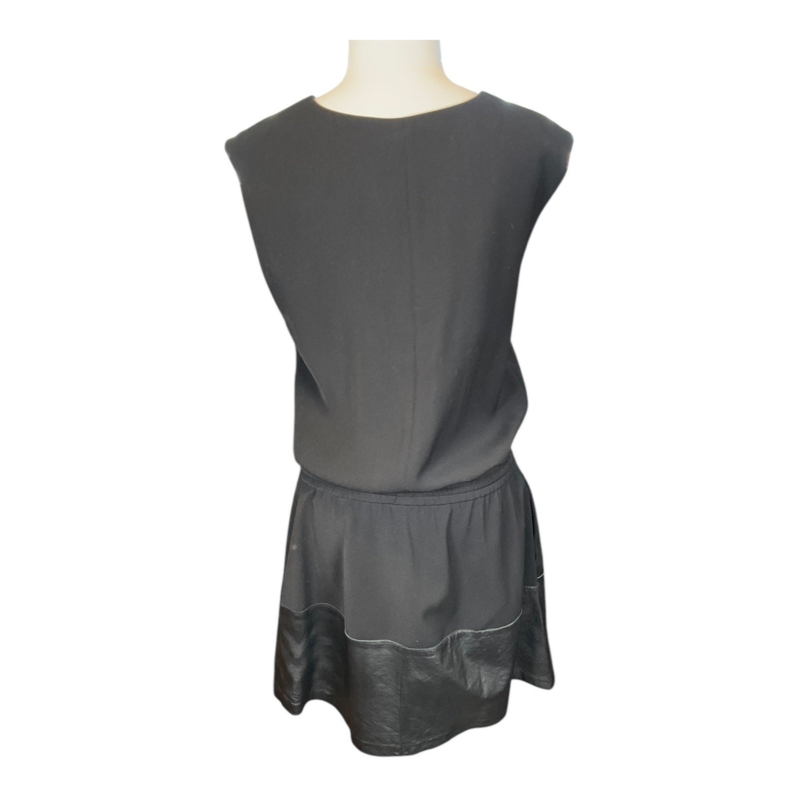 VINCE Lamb Leather Contrast Drawstring Waist Black Dress Small Preppy All Season
