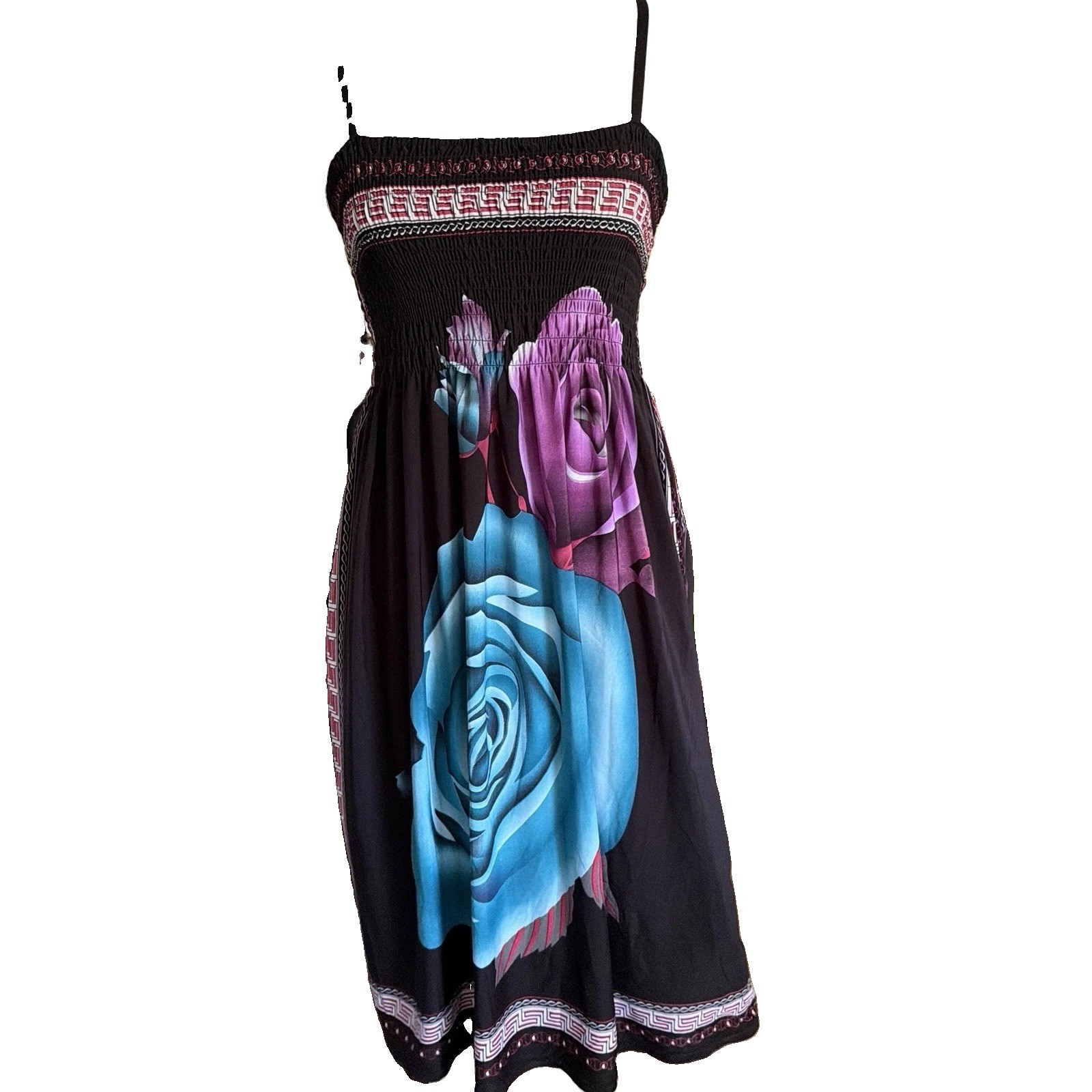 Black Floral Babydoll Summer Beach Dress Tropical Cruise Resort Please Read