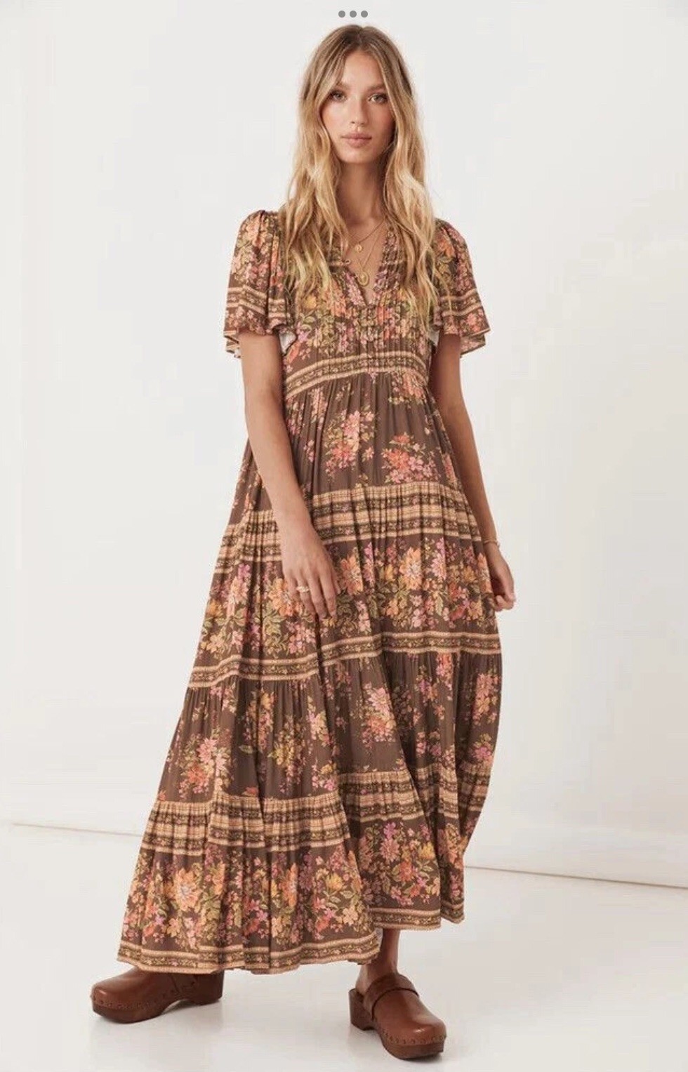 Spell &the Gypsy Meadowland Flutter Sleeve Dress In Hazelnut size M AU10/US6