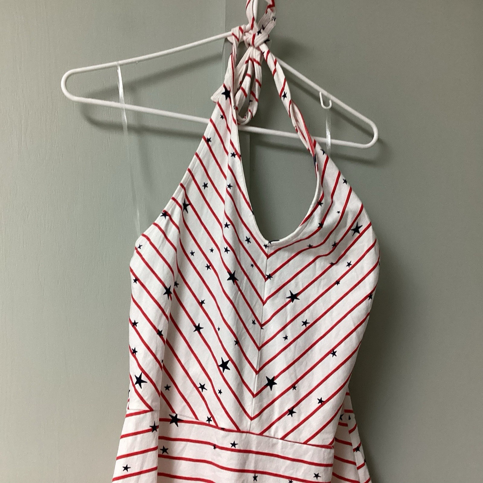 NWT SO Kohl’s Sz Large Juniors Halter Mini Dress Stretch Americana Patriotic 4th