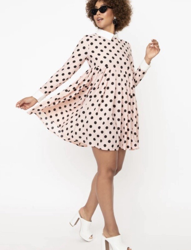 Unique Vintage NWT Black &Pink Polka Dot Peggy Babydoll Dress – Size Small
