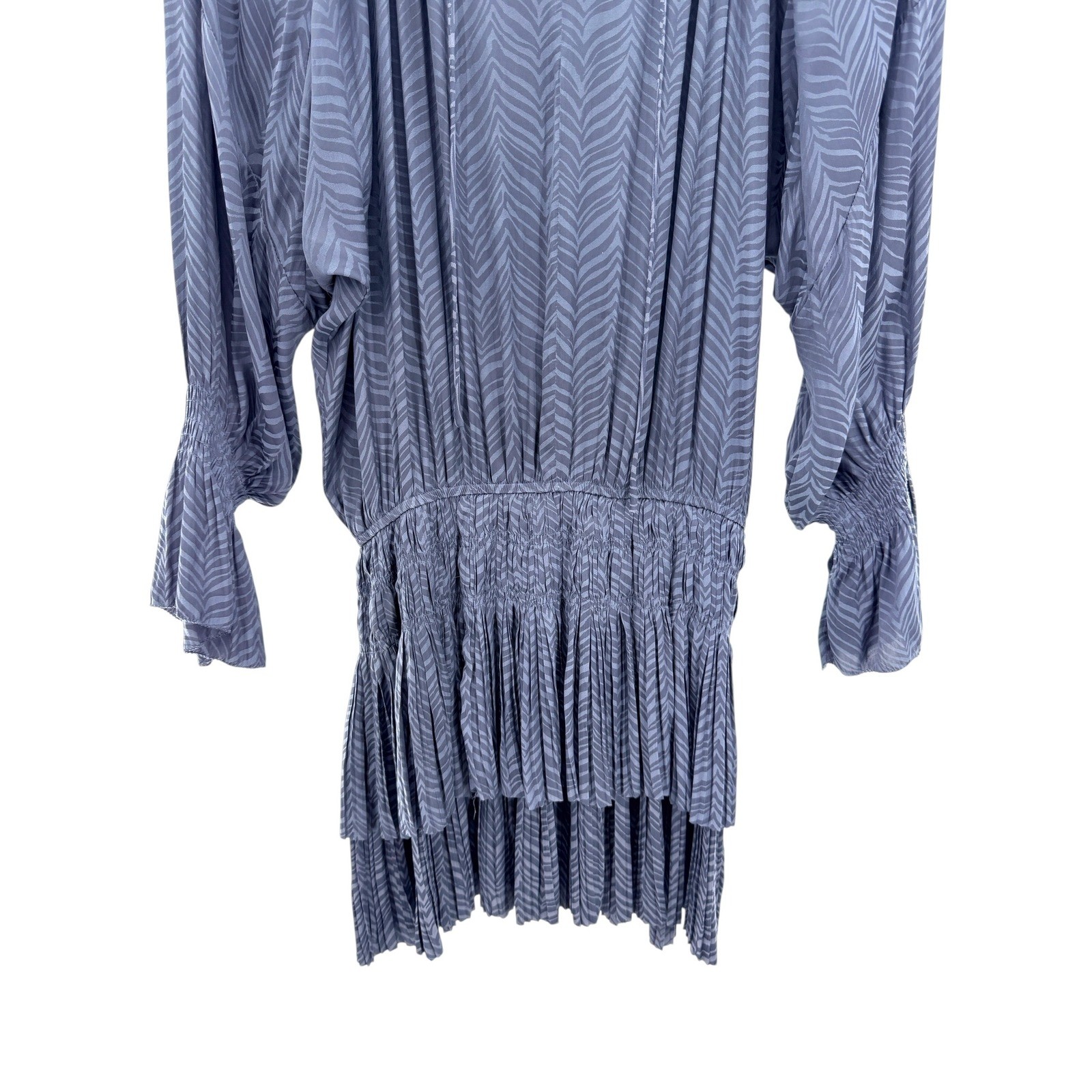 Current Air Aurelie Pleated Mini Dress M Slate Blue Zebra Drop Waist Smocked