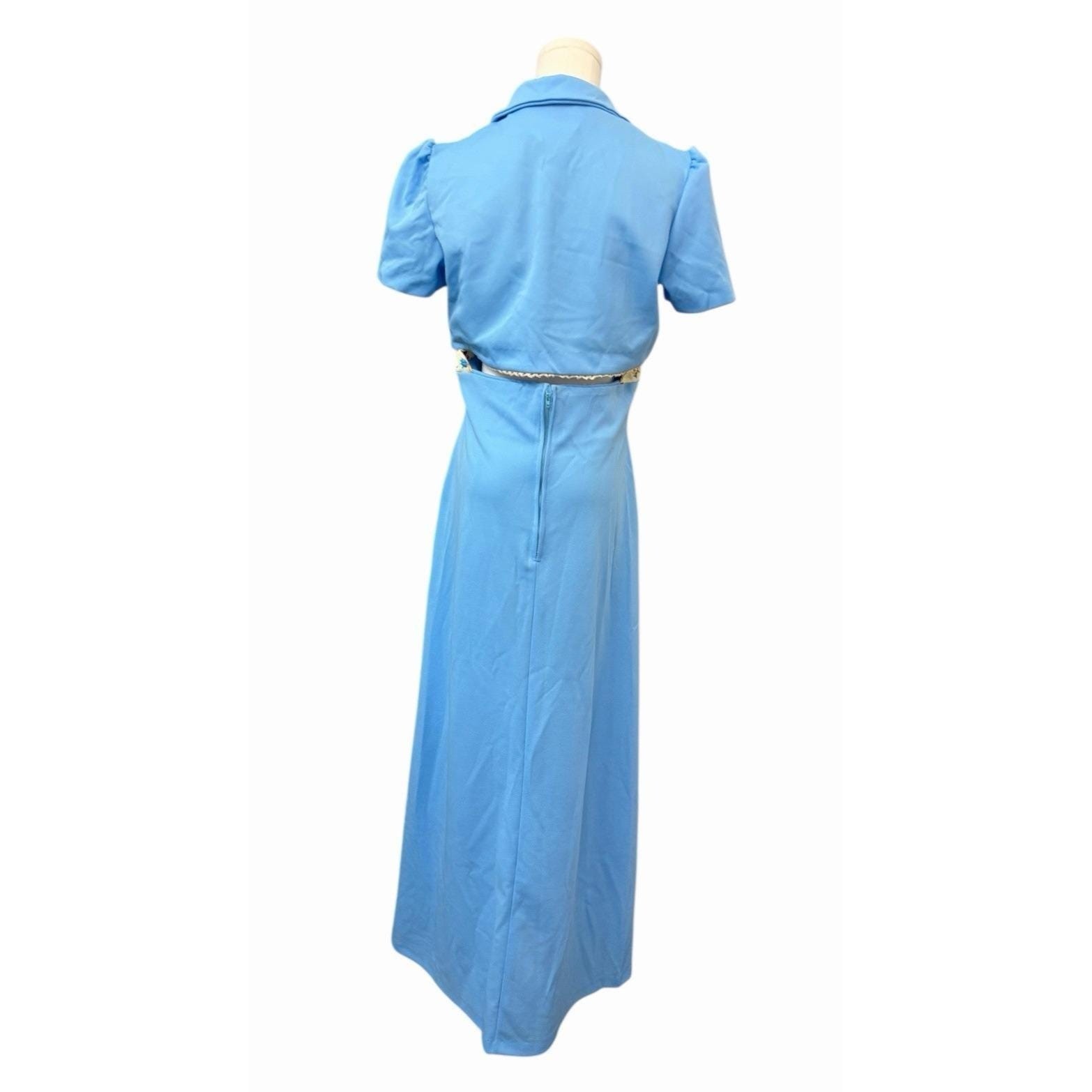 Vintage Halter Maxi Dress Jacket Set Blue Floral Formal Size 13 MCM 70s