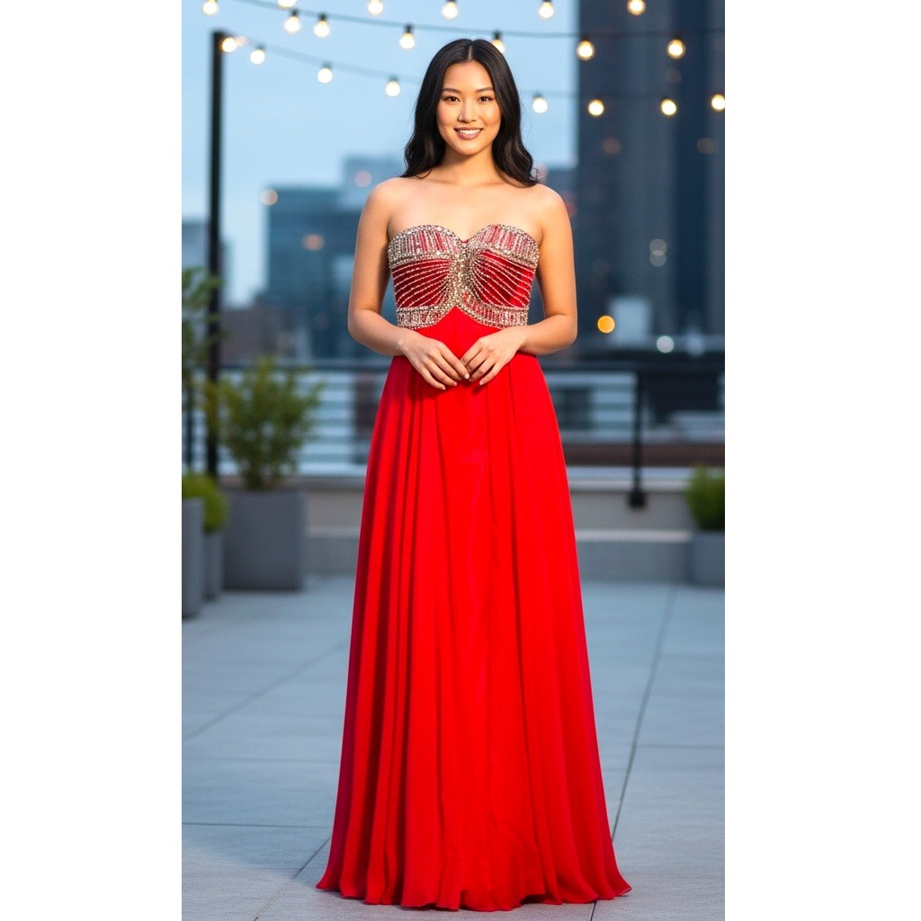 Alyce Paris Red Beaded Evening Gown Dress Size 0 Long Formal Prom Dress