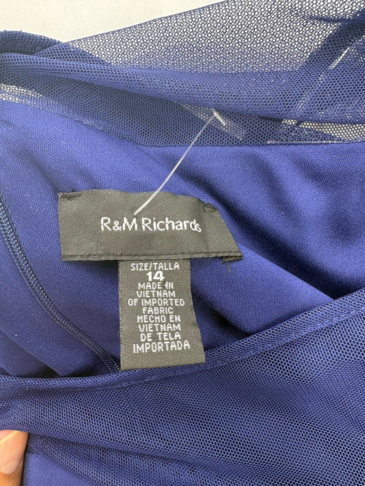 R&M Richards Womens 14 Royal Blue Formal Dress Mesh Bell Sleeve Cocktail Party