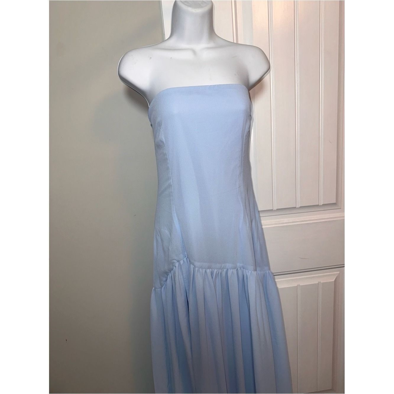 Peppermayo Size Medium Strapless Light Blue Maxi Dress with Side Thigh Slit