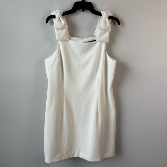 French Connection Whisper Bow Strap Sheath Mini Dress Summer White 14