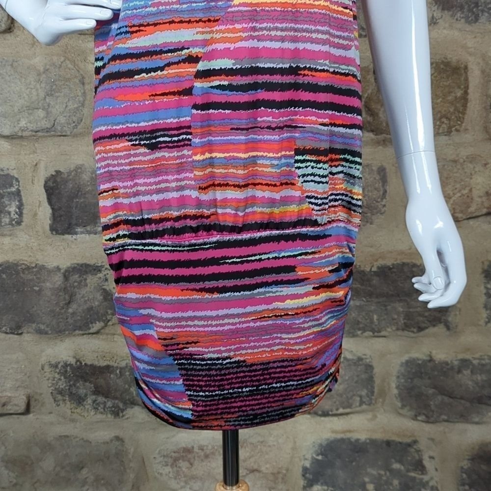 BCBGMAXAZRIA Womens Multi Color Abstract Stripe Boat Neck Sheath Dress XS