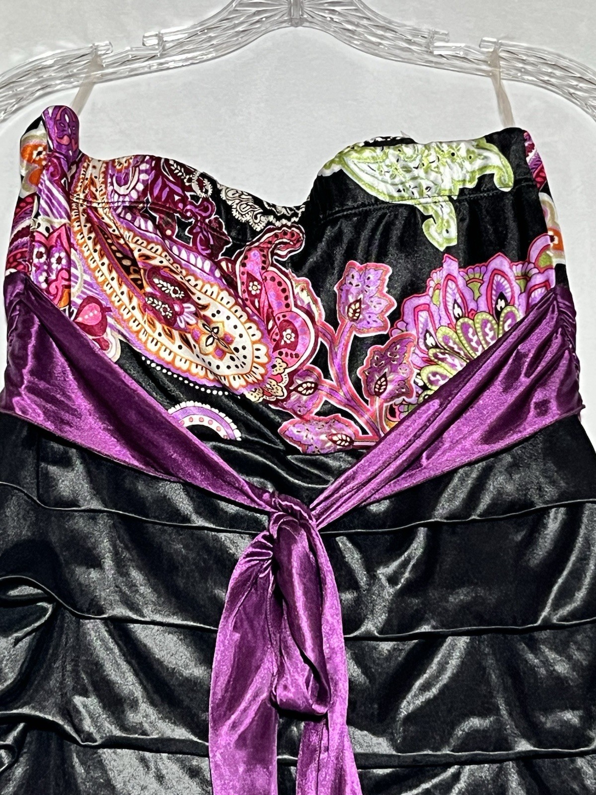 Speechless Strapless Satin Mini Dress 13 Black Empire Pleated Bow Back Fairy Y2K