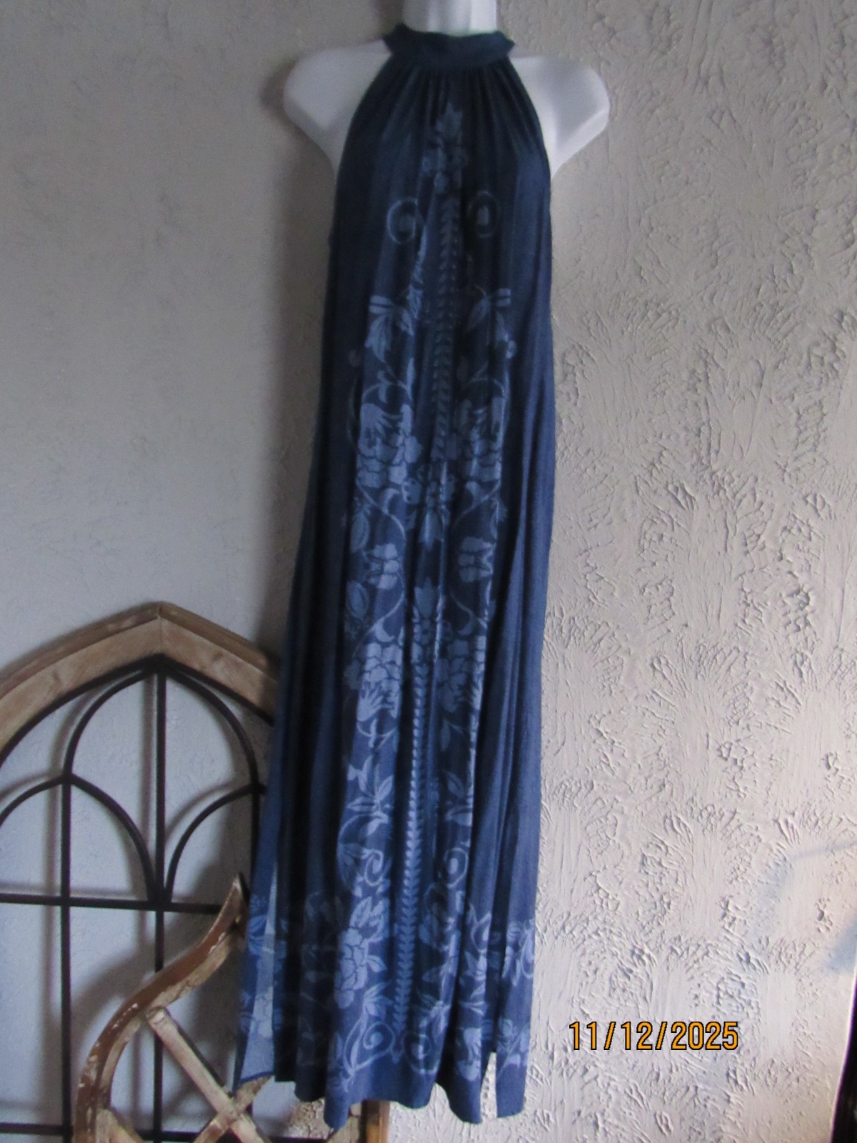 MSK nwt S blue beach maxi dress royal blue with light blue artistic print halter