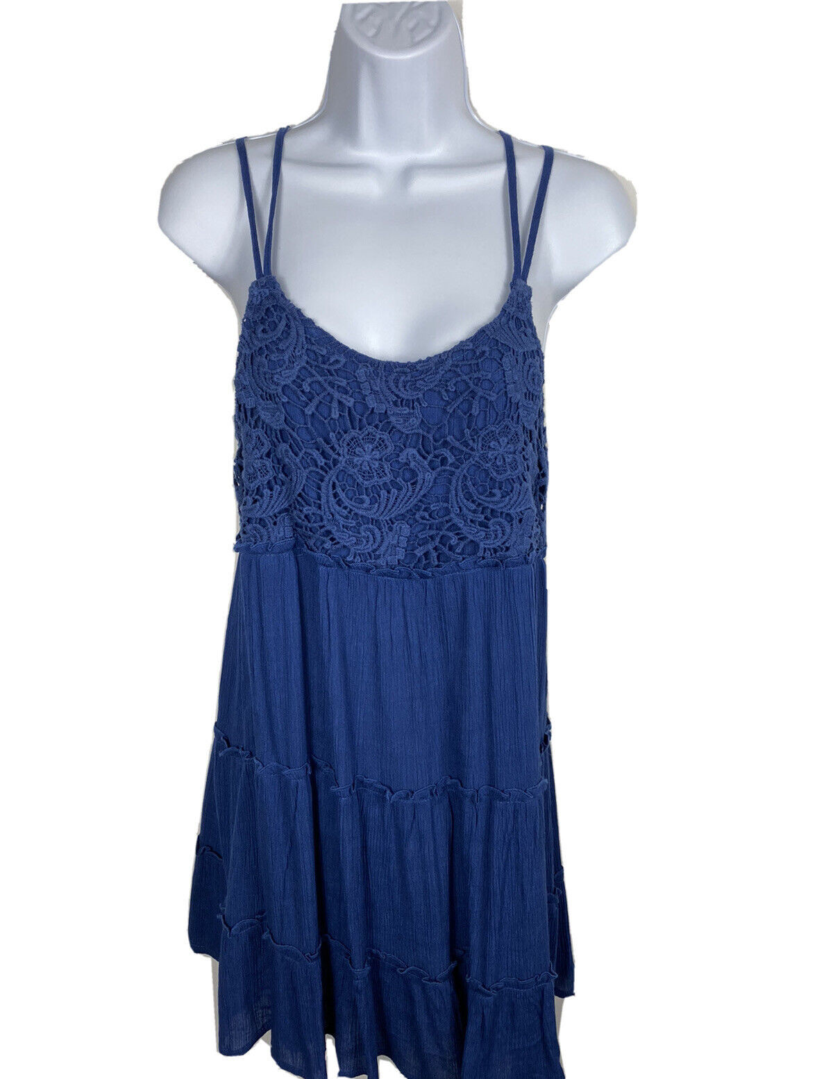 Blue Crochet Babydoll Slip Dress Boho Summer Hippie New Cottagecore Y2K Ruffle