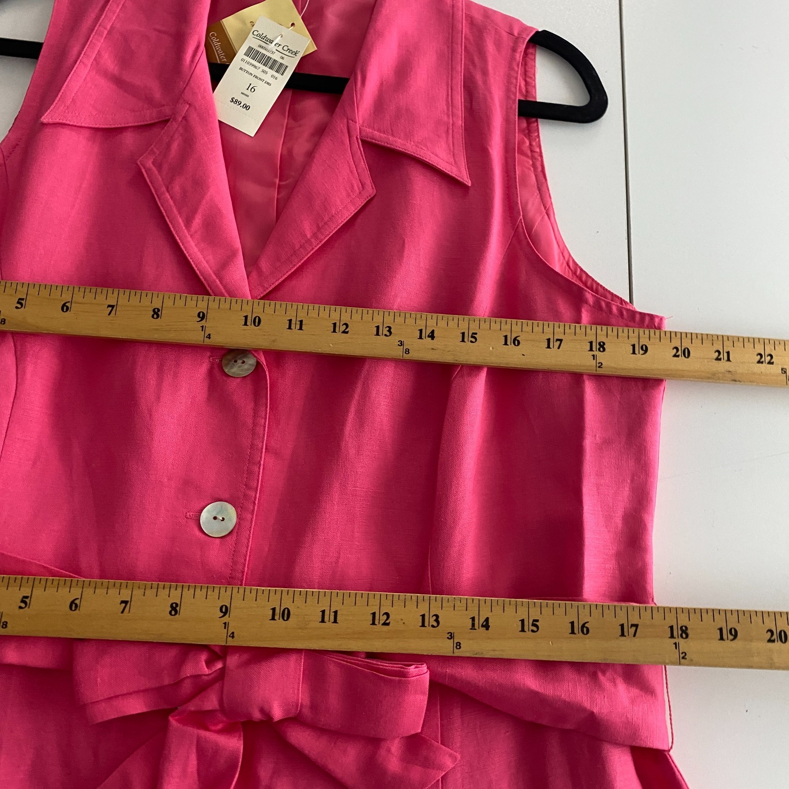 Coldwater Creek Linen Blend Button Front Midi Dress Size 16 Pink Tie Waist