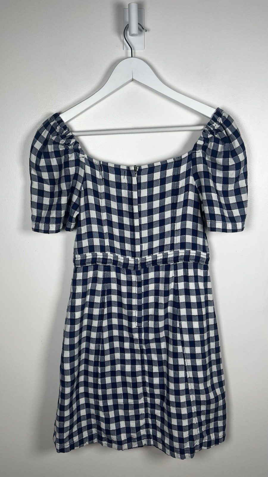 Madewell Size 2 Blue Gingham Tie-Front Cotton above Knee Swing Dress