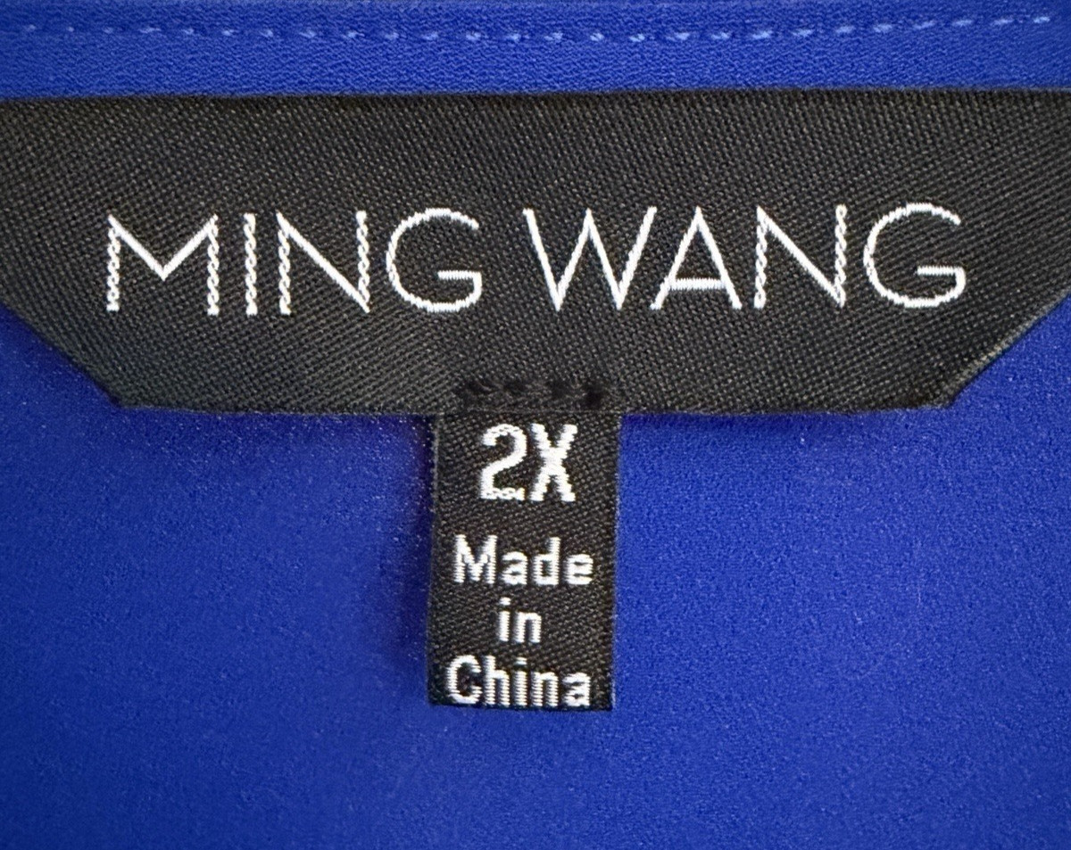 Ming Wang 2X Royal Blue Shift Dress Bell Sleeve Split Cuff 100% Polyester