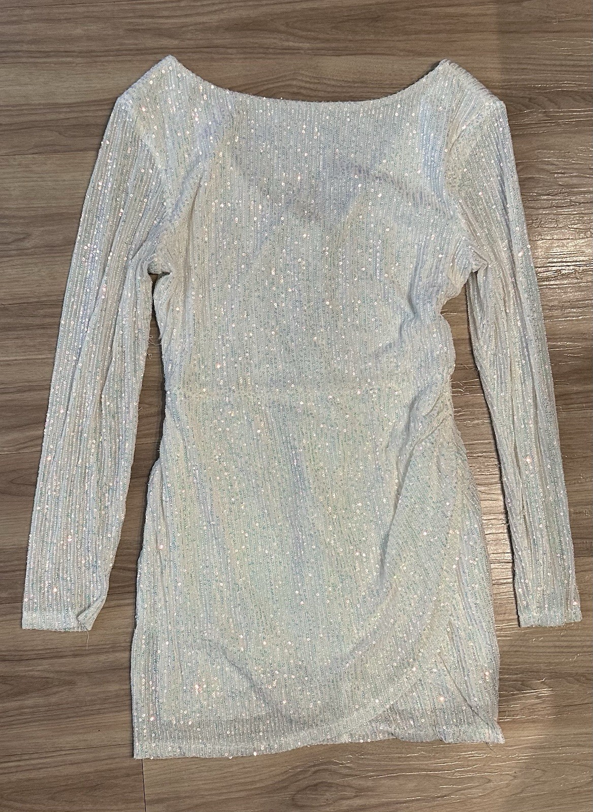 Windsor Sz 15/16 White Sequin LS Stretchy Dress Party A3-027