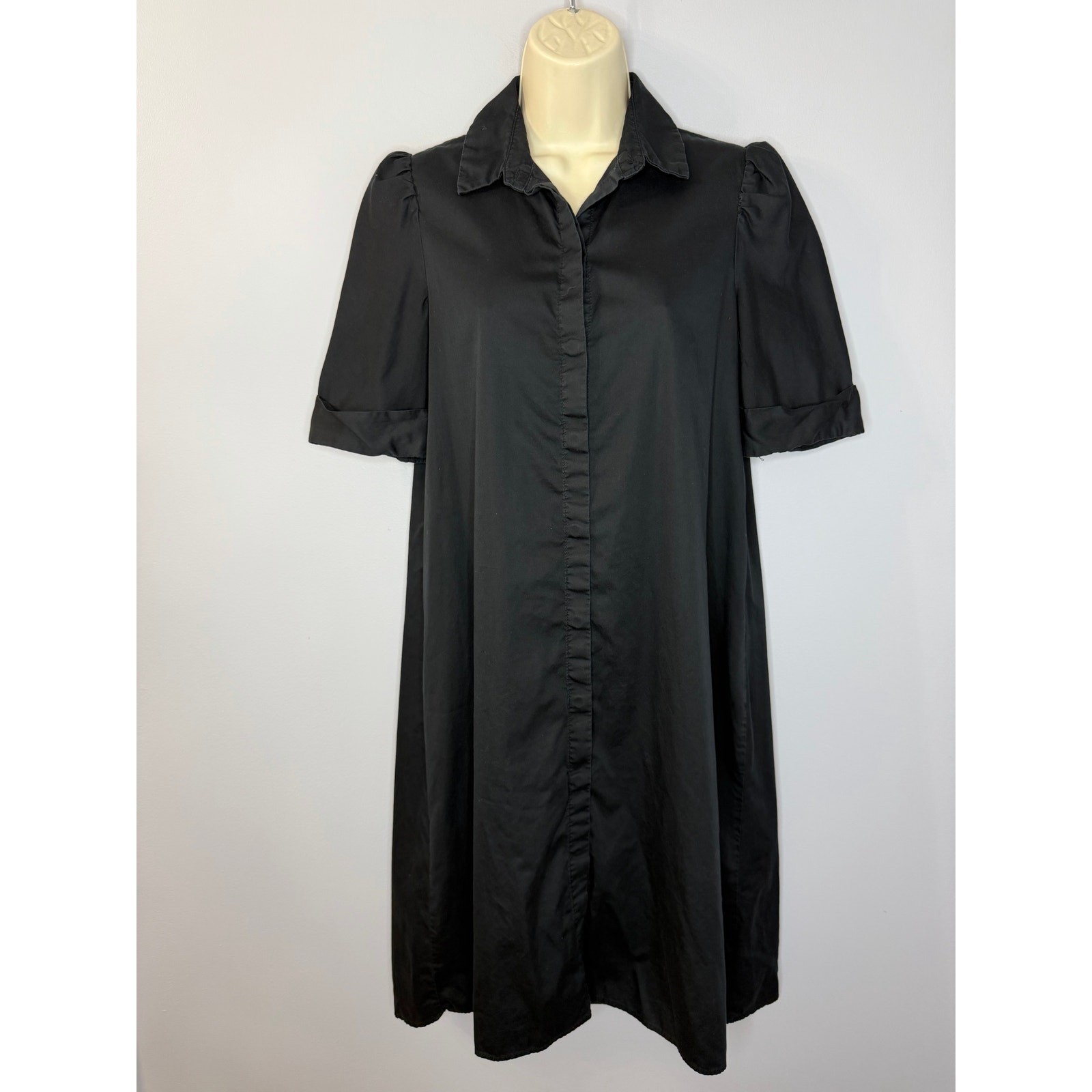 Pomander Place Kayla Midi Shirt Dress Button Front Black Women’s XS Classic