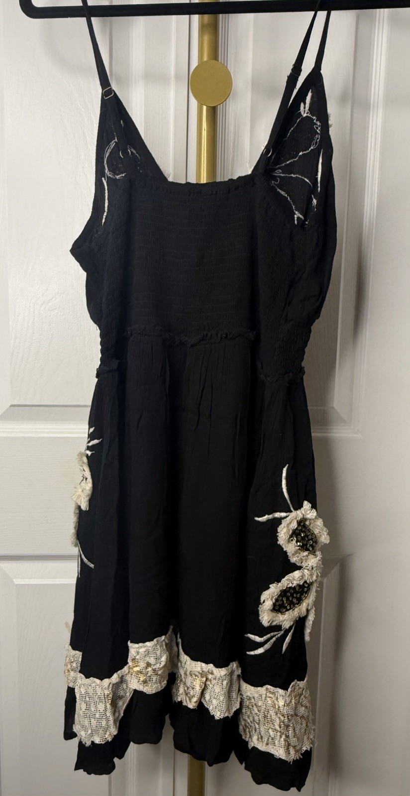 POL Black Smocked Ruffle Mini Dress Sequin Accents Women’s Size Small (NWOT)