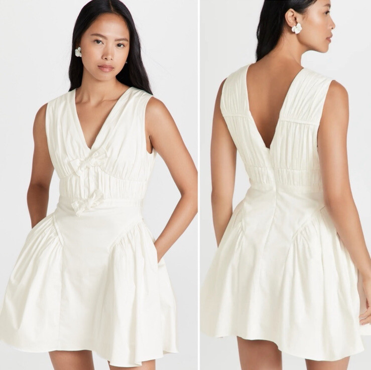 Self Portrait White Pleated Bow Mini Dress Size 8 NWT