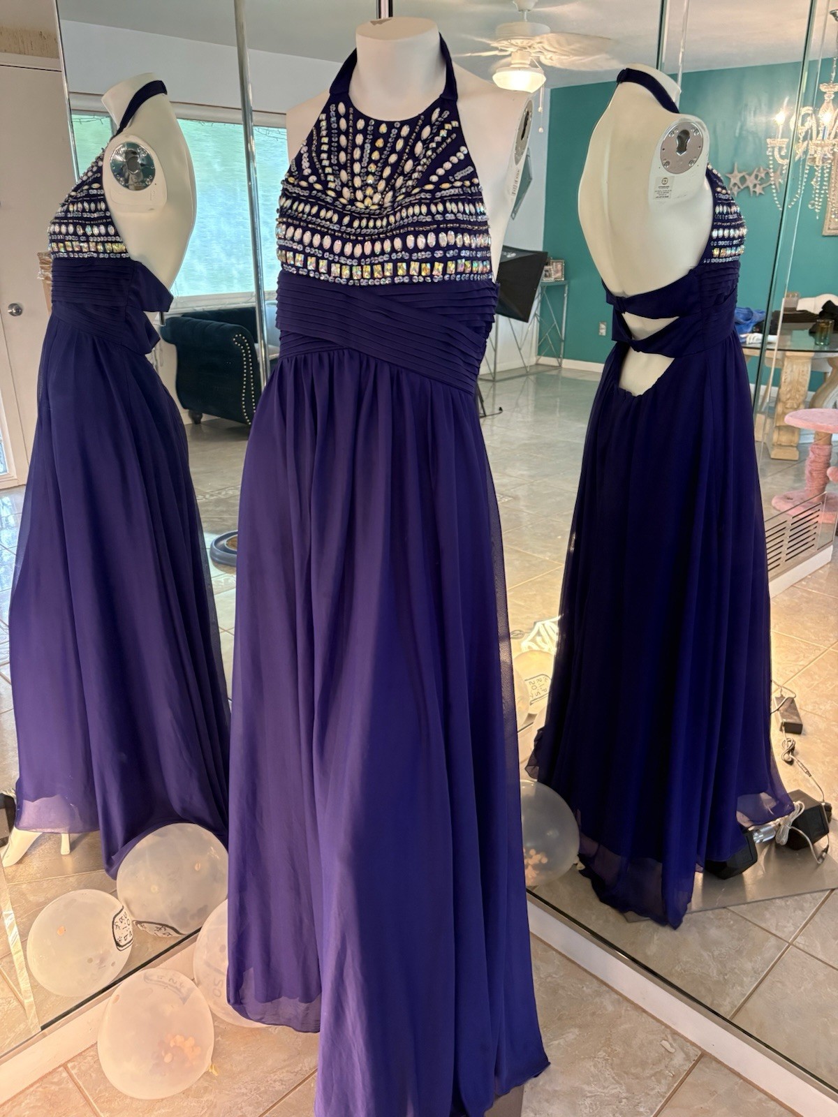 Purple “Sequin Hearts” Brand Rhinestone Formal Dress Size 9 Floor Length