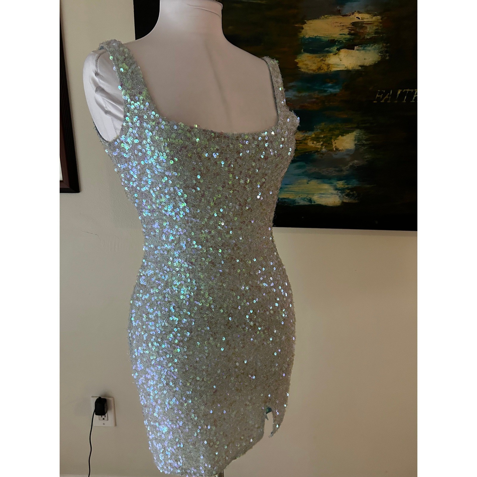 Jump Apparel Sequin Mini Dress Size Small Iridescent Open Back Tie Detail