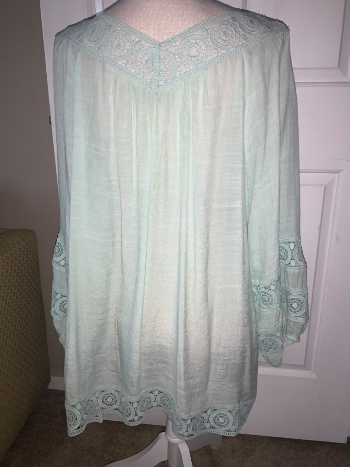 🌸 Indigo Soul Blouse Tunic Mint Green Sheer Lace Size XL 🌸