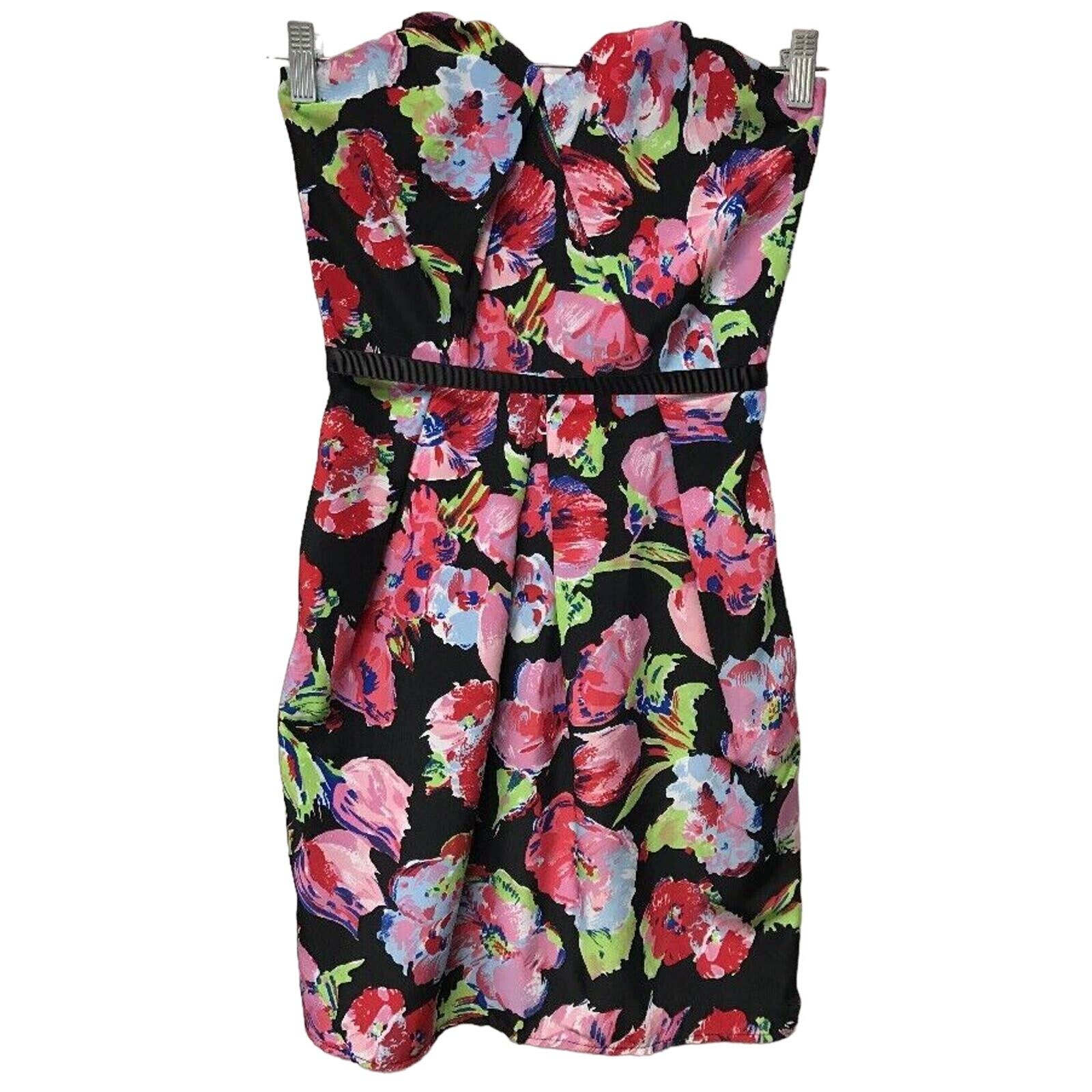 Asos Dress Womens 2 Floral Strapless Black Red Pink Blue Green White