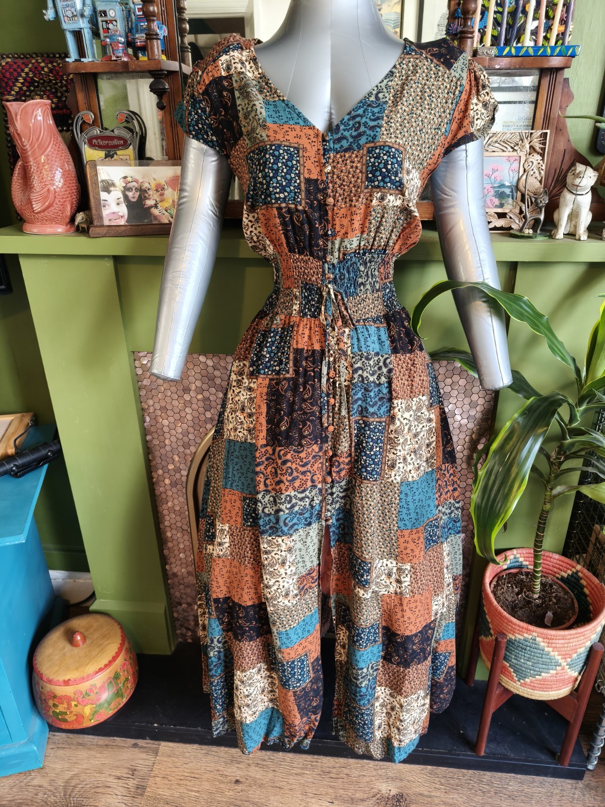 Apricot Size 16 Patchwork Print Style Maxi Hippy 90s Long Dress